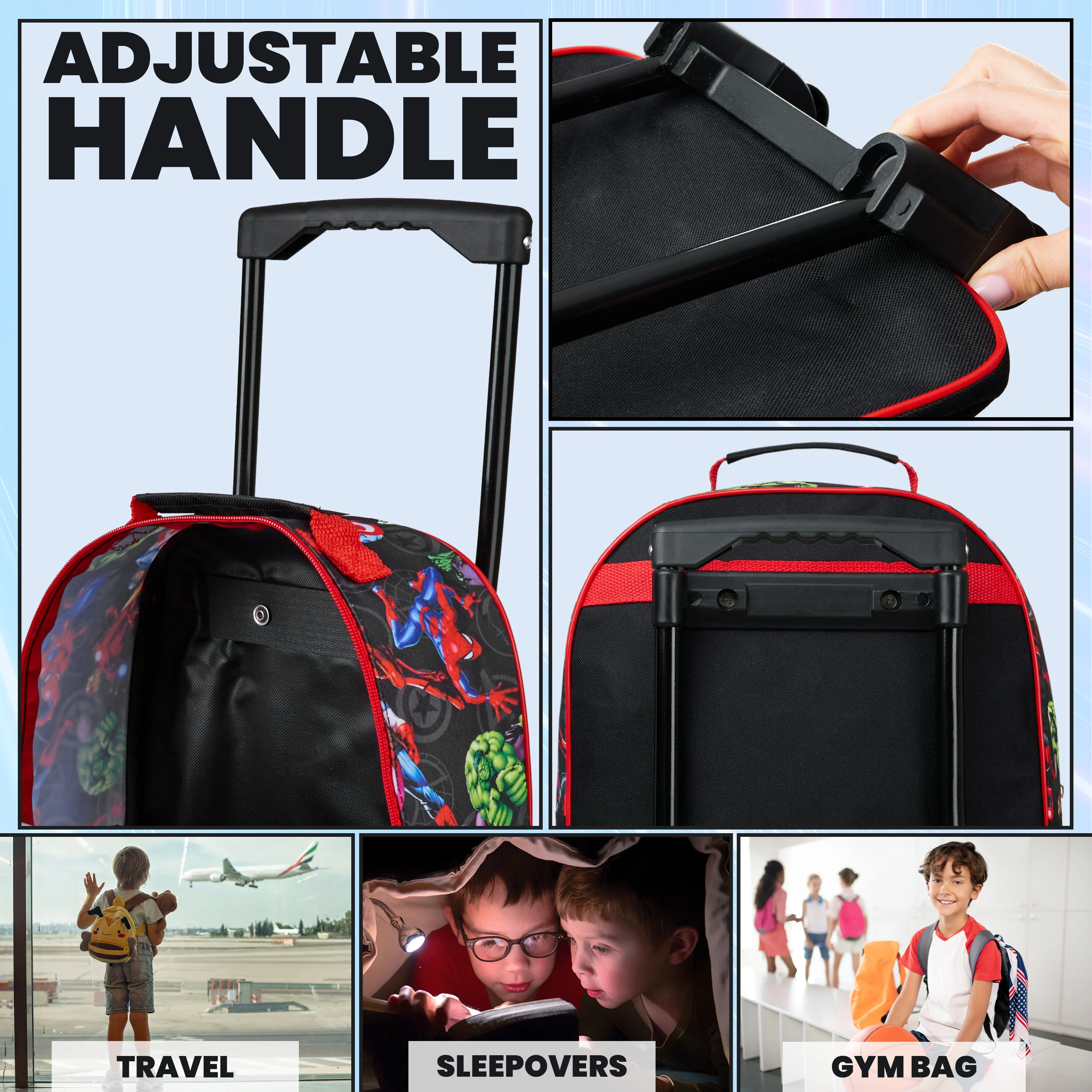 Marvel Kids Suitcase - Foldable Trolley Bag 47 x 30cm, 2 Wheels Extendable Handle - Image 3