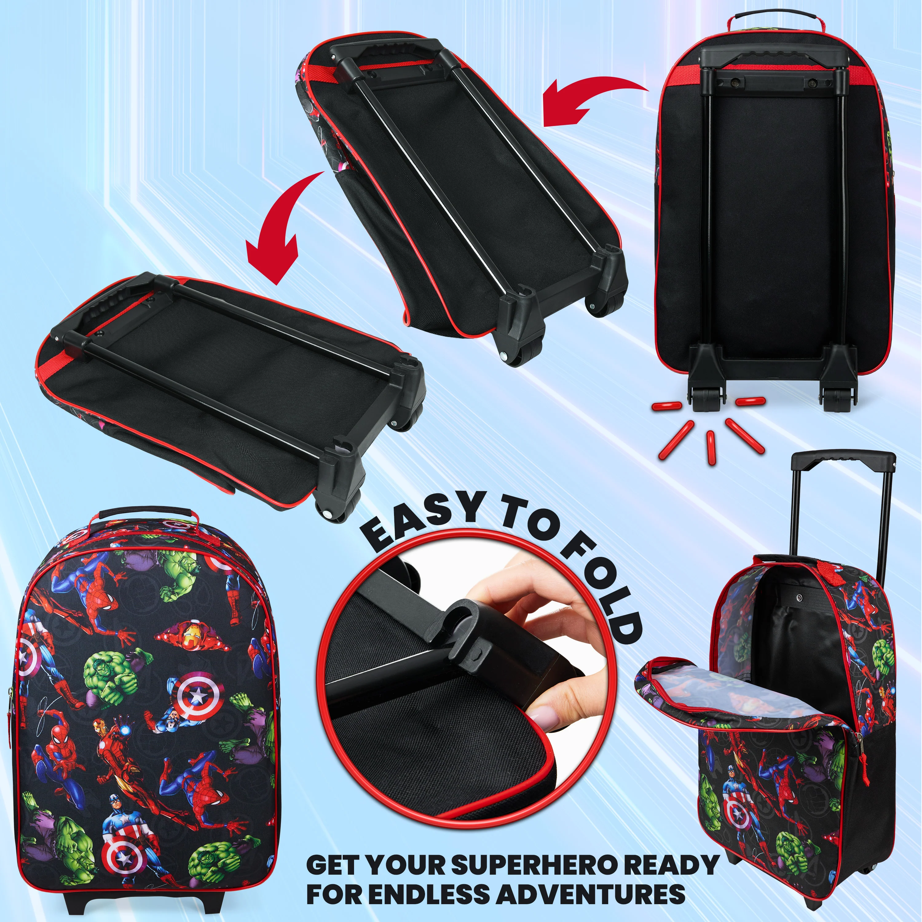 Marvel Kids Suitcase - Foldable Trolley Bag 47 x 30cm, 2 Wheels Extendable Handle - Image 4