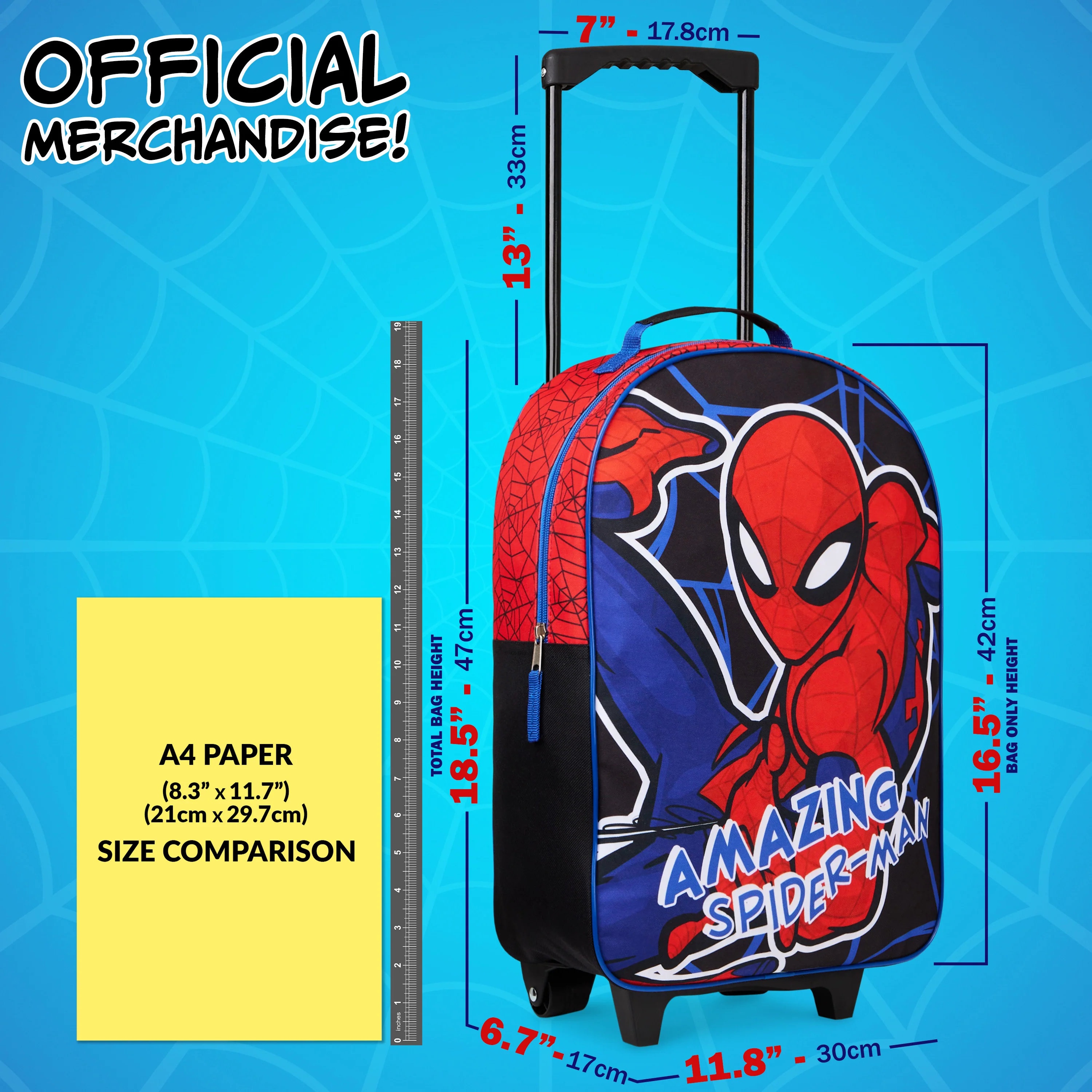 Marvel Kids Suitcase - Foldable Trolley Bag 47 x 30cm, 2 Wheels Extendable Handle - Image 2