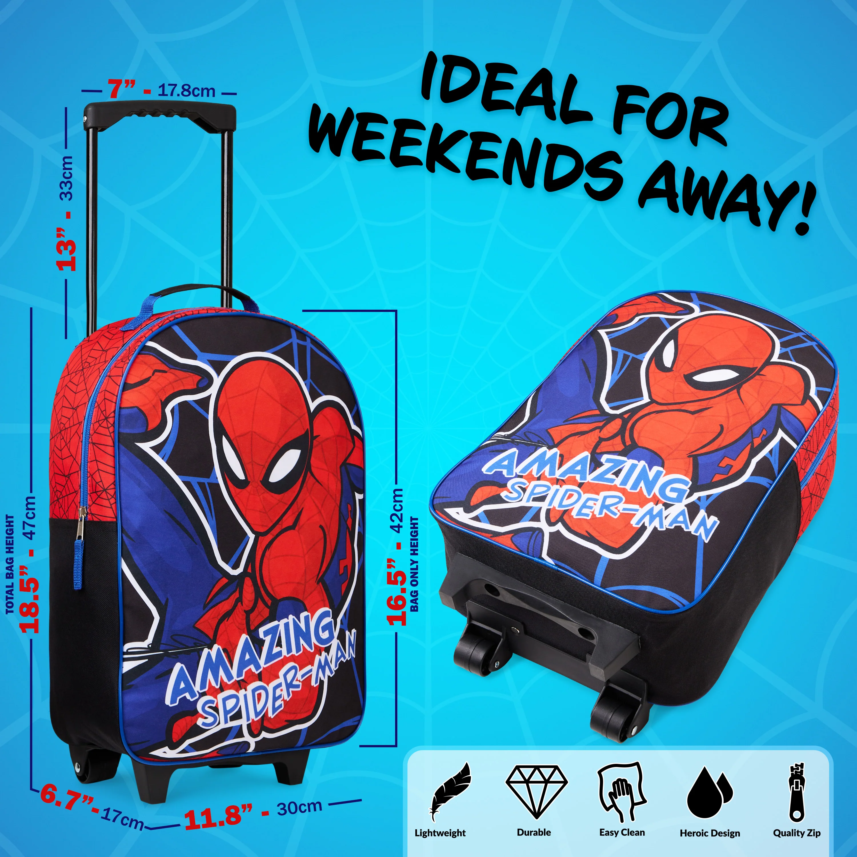 Marvel Kids Suitcase - Foldable Trolley Bag 47 x 30cm, 2 Wheels Extendable Handle - Image 6