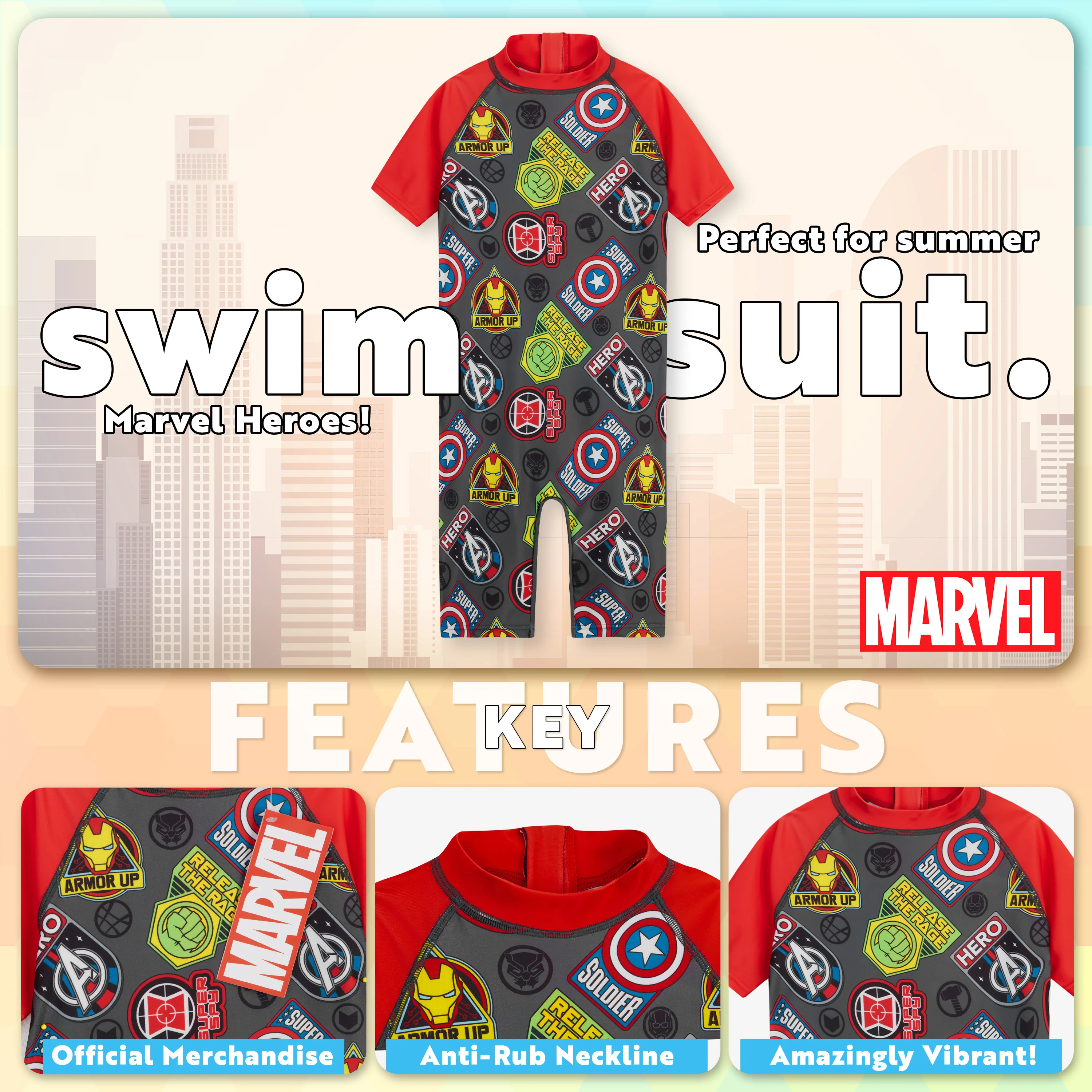 Marvel Kids Swimming Costume Summer Holiday Essentials for Kids - Image 3