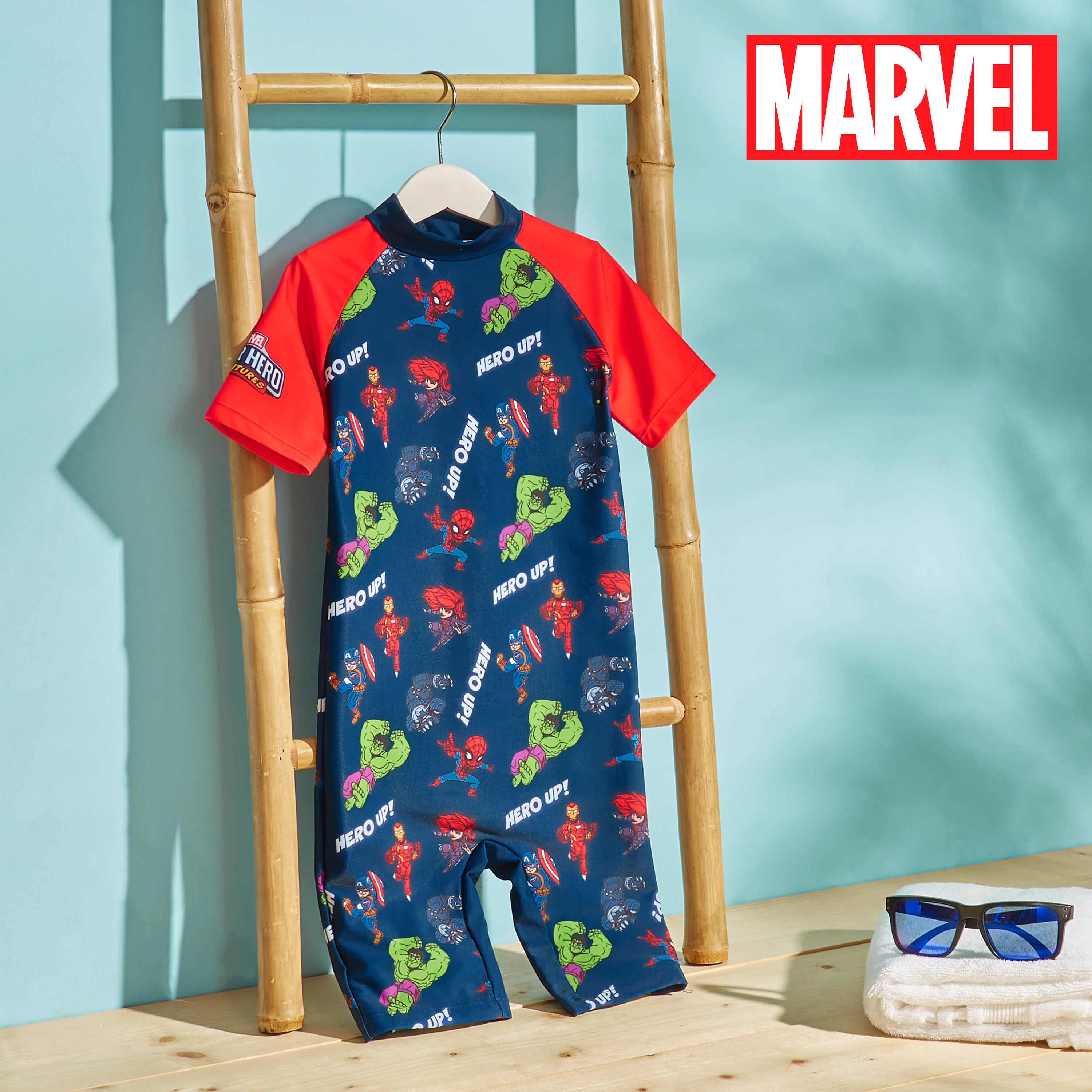 Marvel Kids Short Sleeve Full Body Swimsuit Beachwear for Kids Hulk Spiderman - Image 3