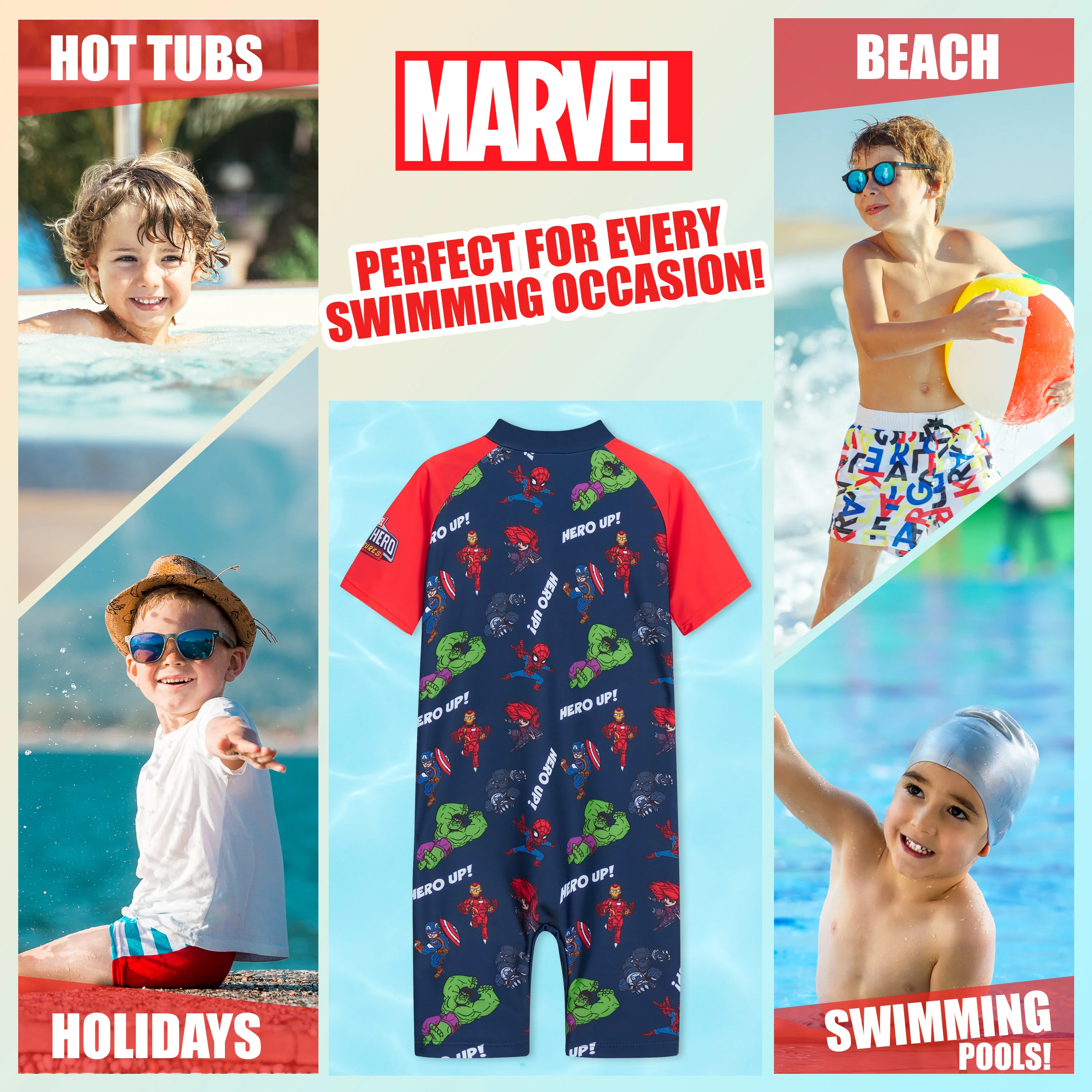 Marvel Kids Short Sleeve Full Body Swimsuit Beachwear for Kids Hulk Spiderman - Image 6