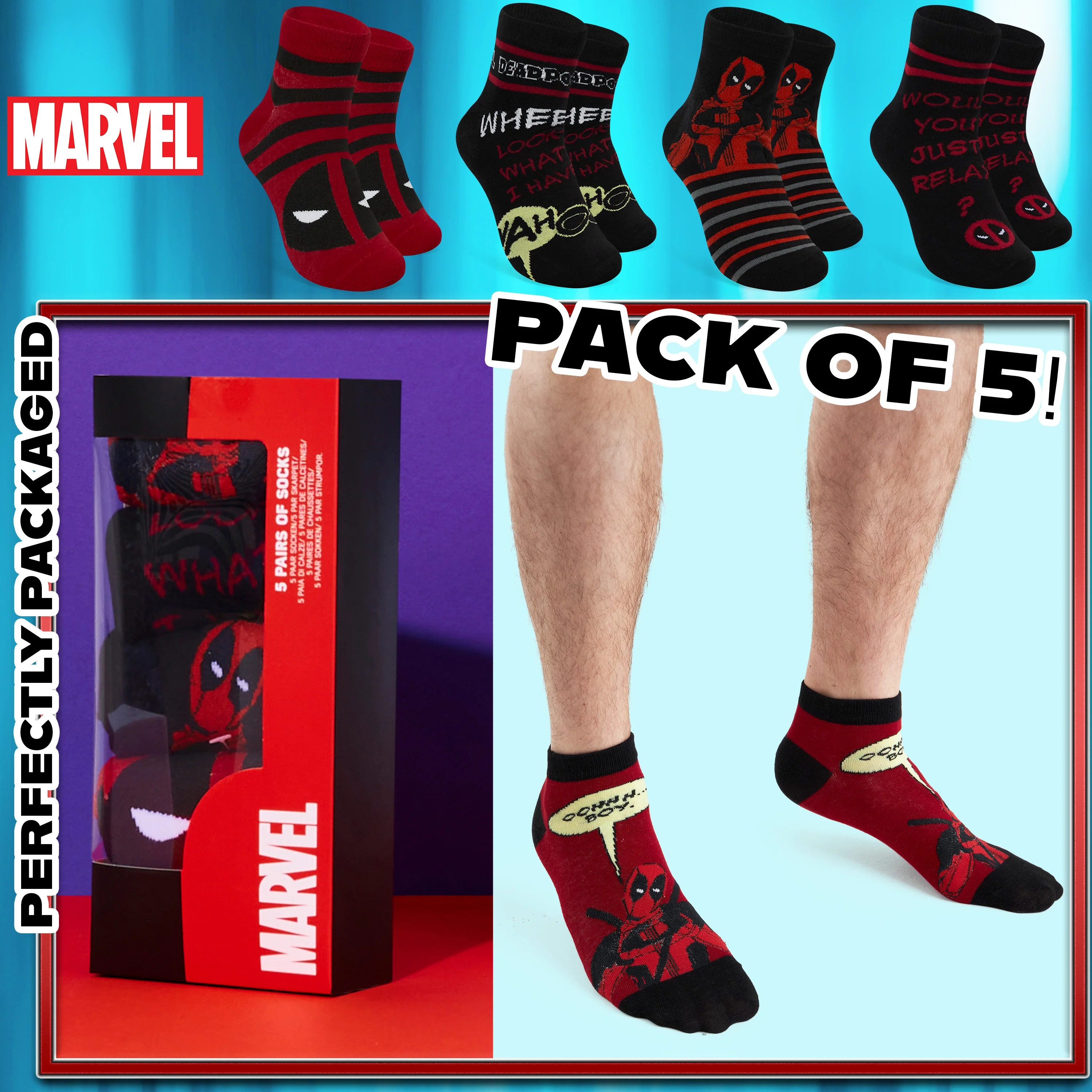Marvel Mens Ankle Socks, Soft and Breathable Socks Pack of 5 - Gifts for Him - Image 6