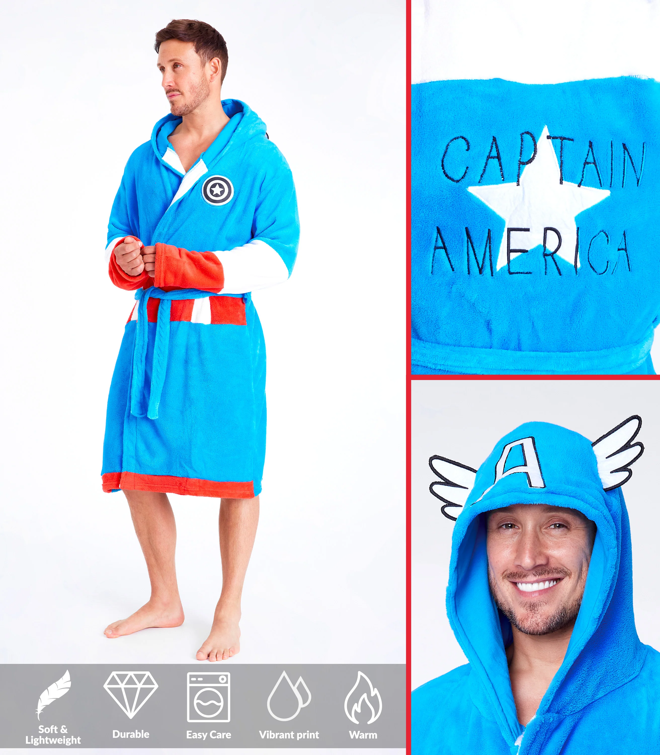 Marvel Mens Dressing Gowns with Hood, Super Soft Fleece Bathrobe Fluffy Dressing Gown - Image 3