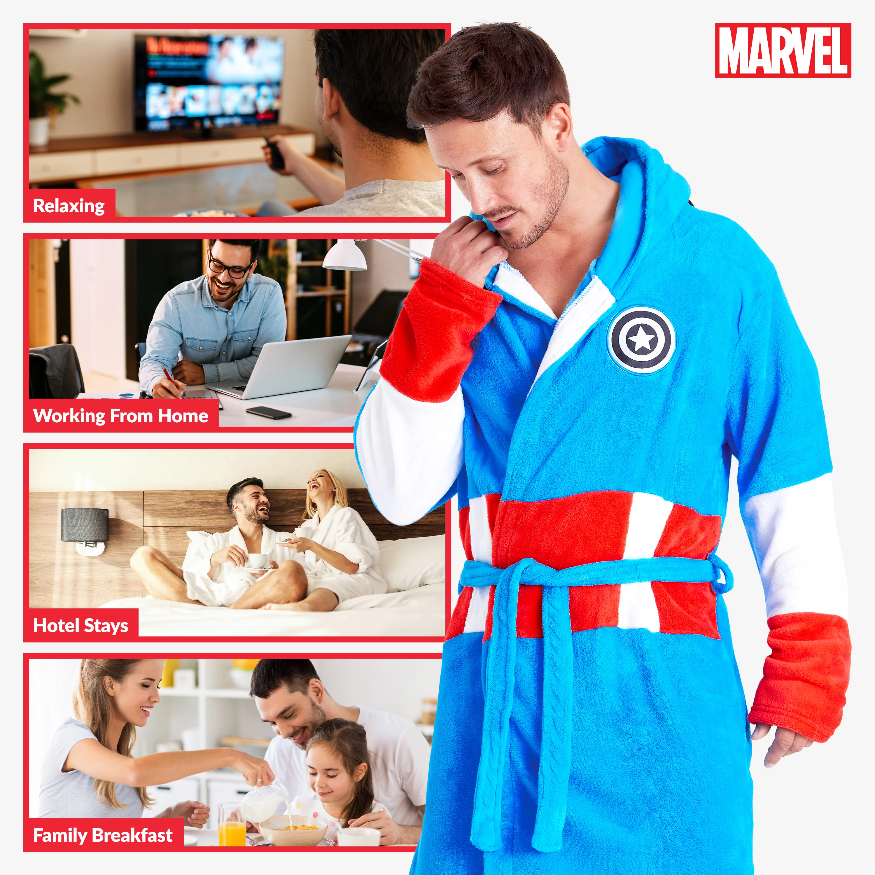 Marvel Mens Dressing Gowns with Hood, Super Soft Fleece Bathrobe Fluffy Dressing Gown - Image 4