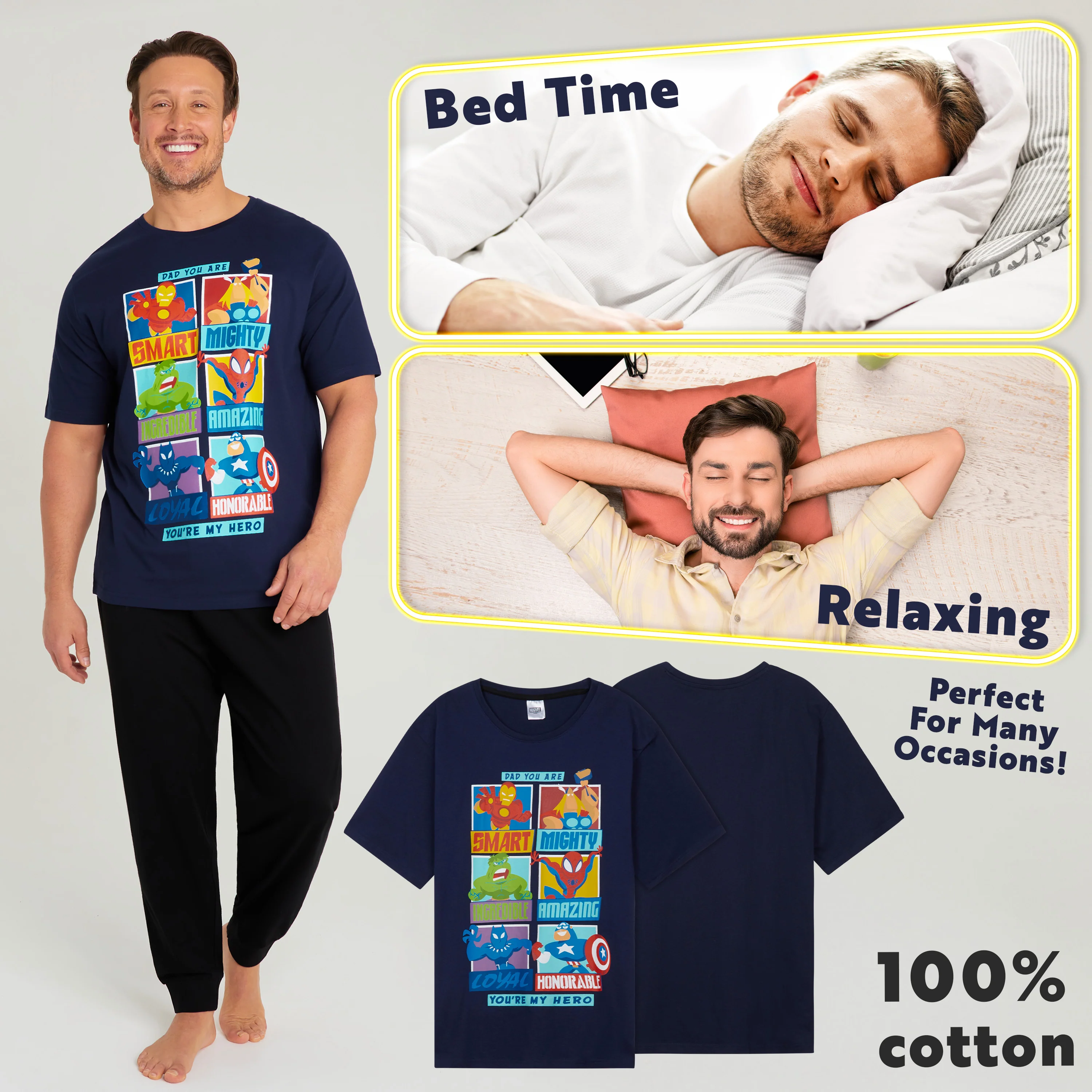Marvel Mens Pyjamas Set - Comfy Cotton Loungewear for Dad - Image 4