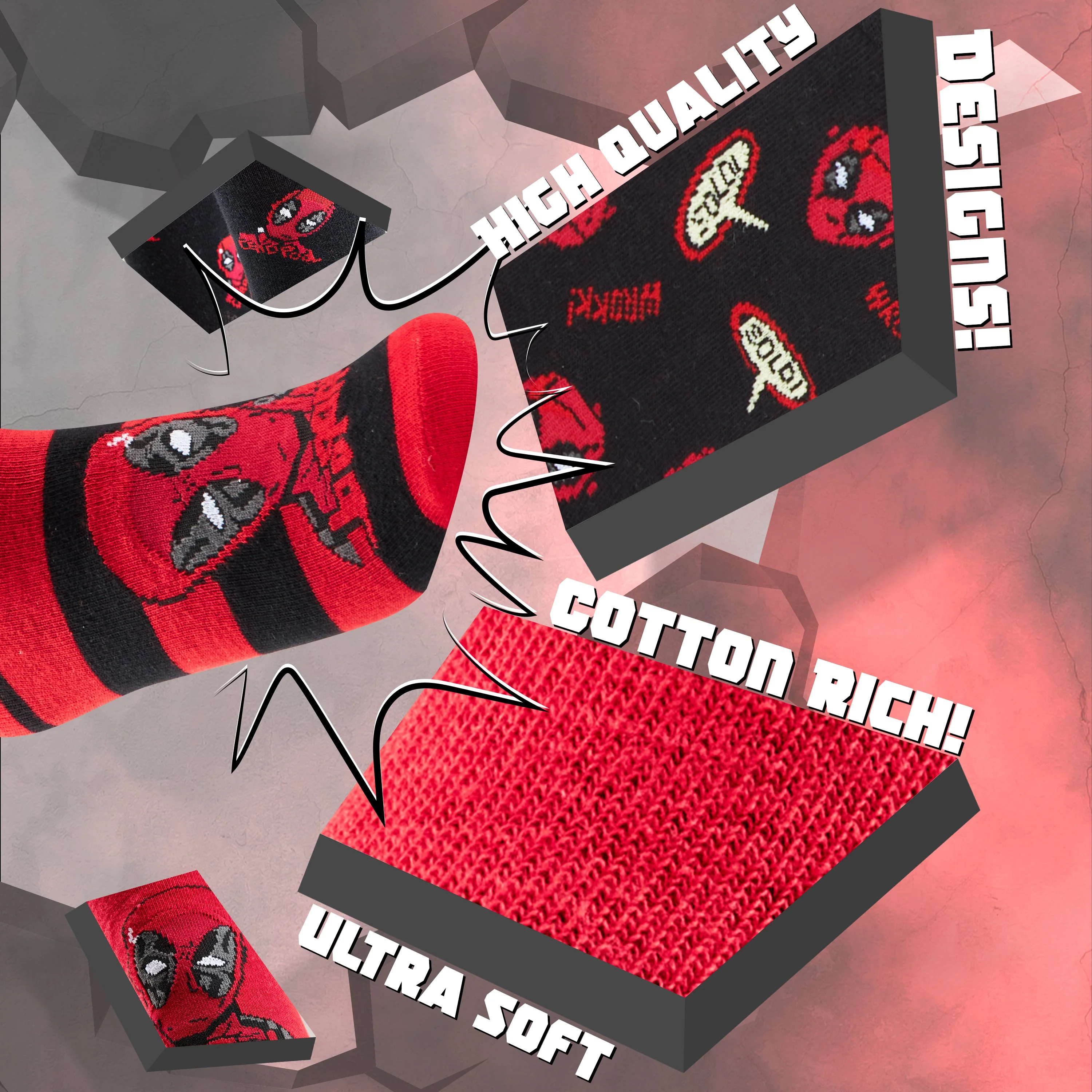 Marvel Mens Socks, Socks for Men Pack of 5, Deadpool Marvel Gifts - Image 3