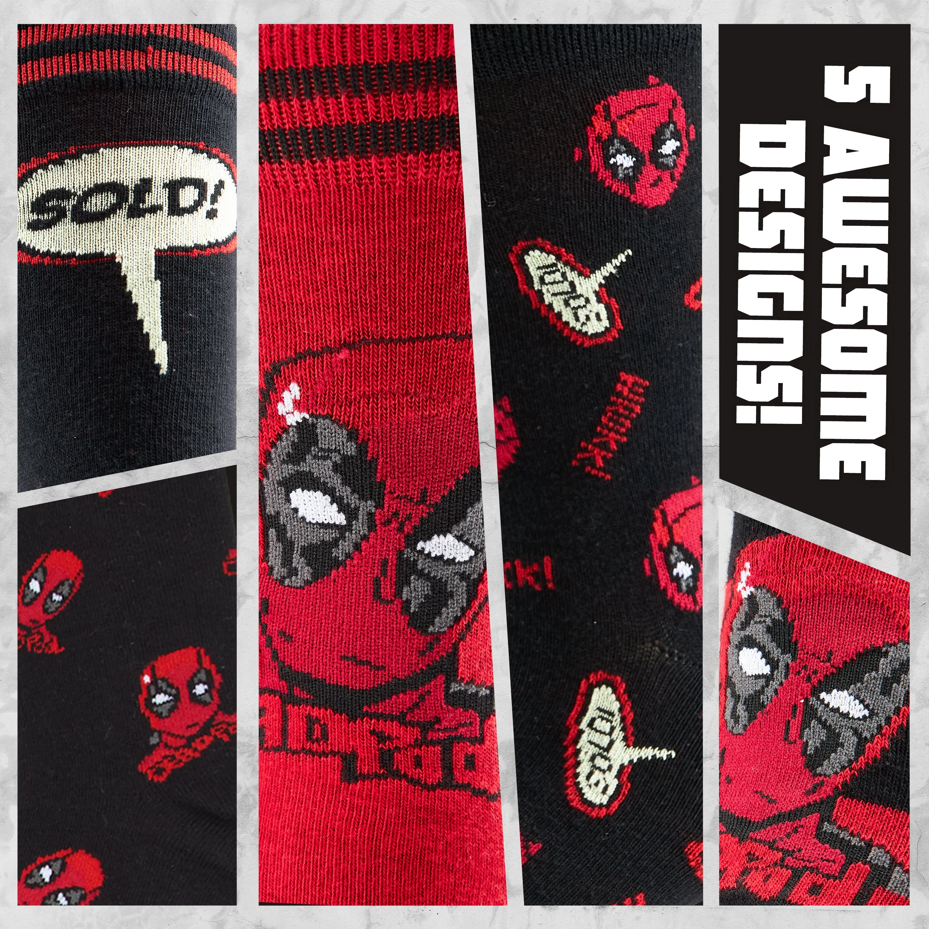Marvel Mens Socks, Socks for Men Pack of 5, Deadpool Marvel Gifts - Image 5