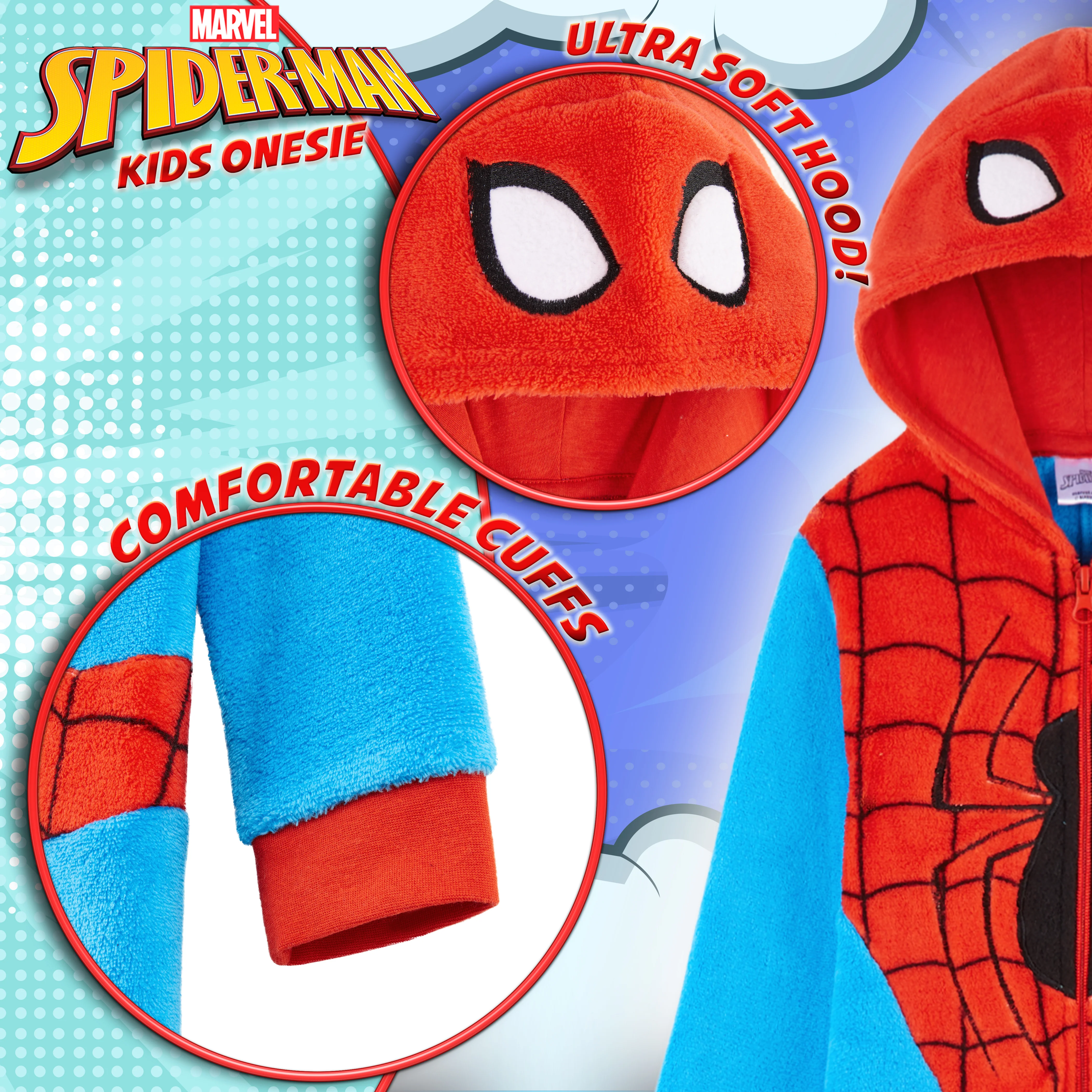 Marvel Onesies for Boys, Spiderman Onesie, Fleece Boys Pyjamas - Image 3