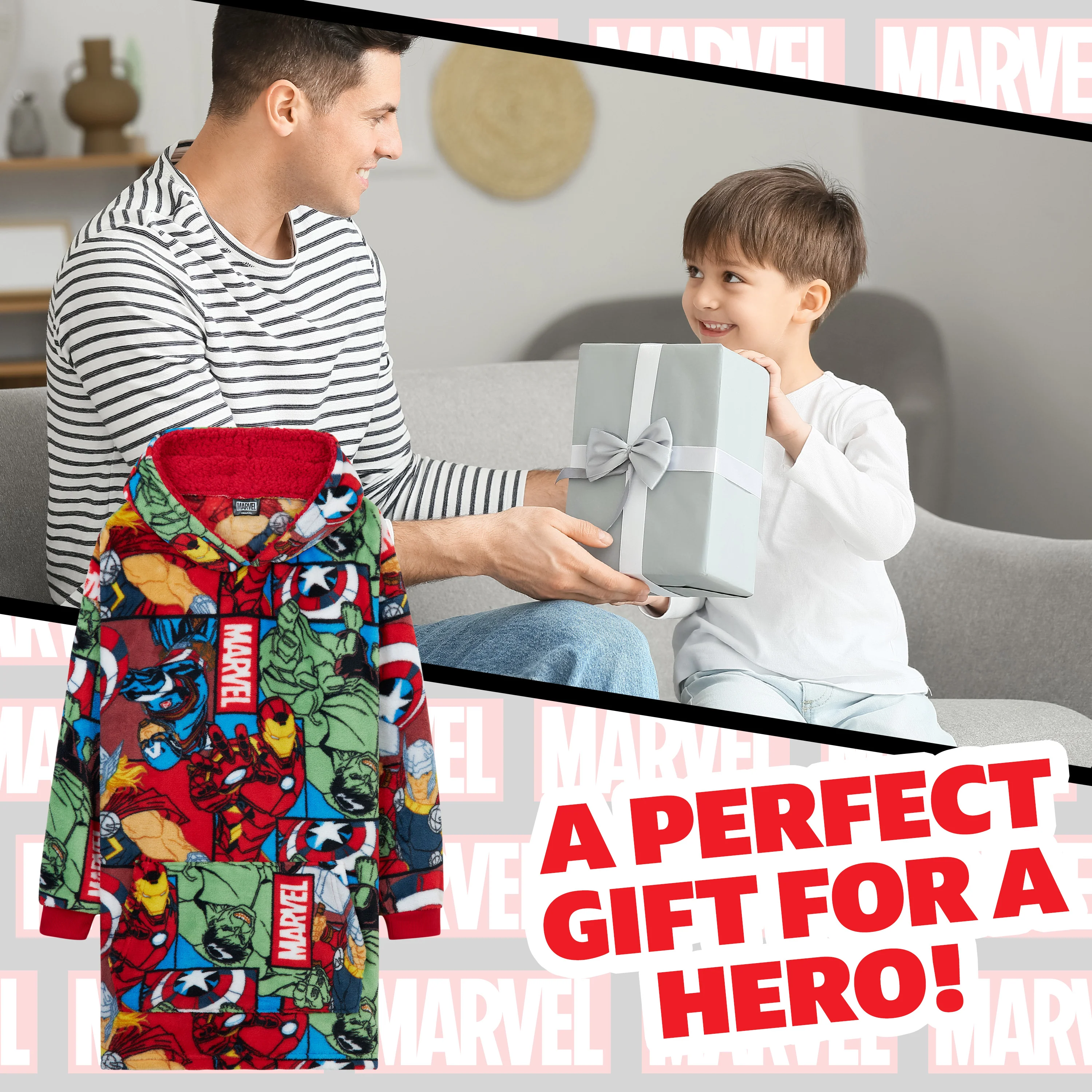 Marvel Oversized Blanket Hoodie Kids Avengers Captain America Iron Man Thor Hulk - Image 2