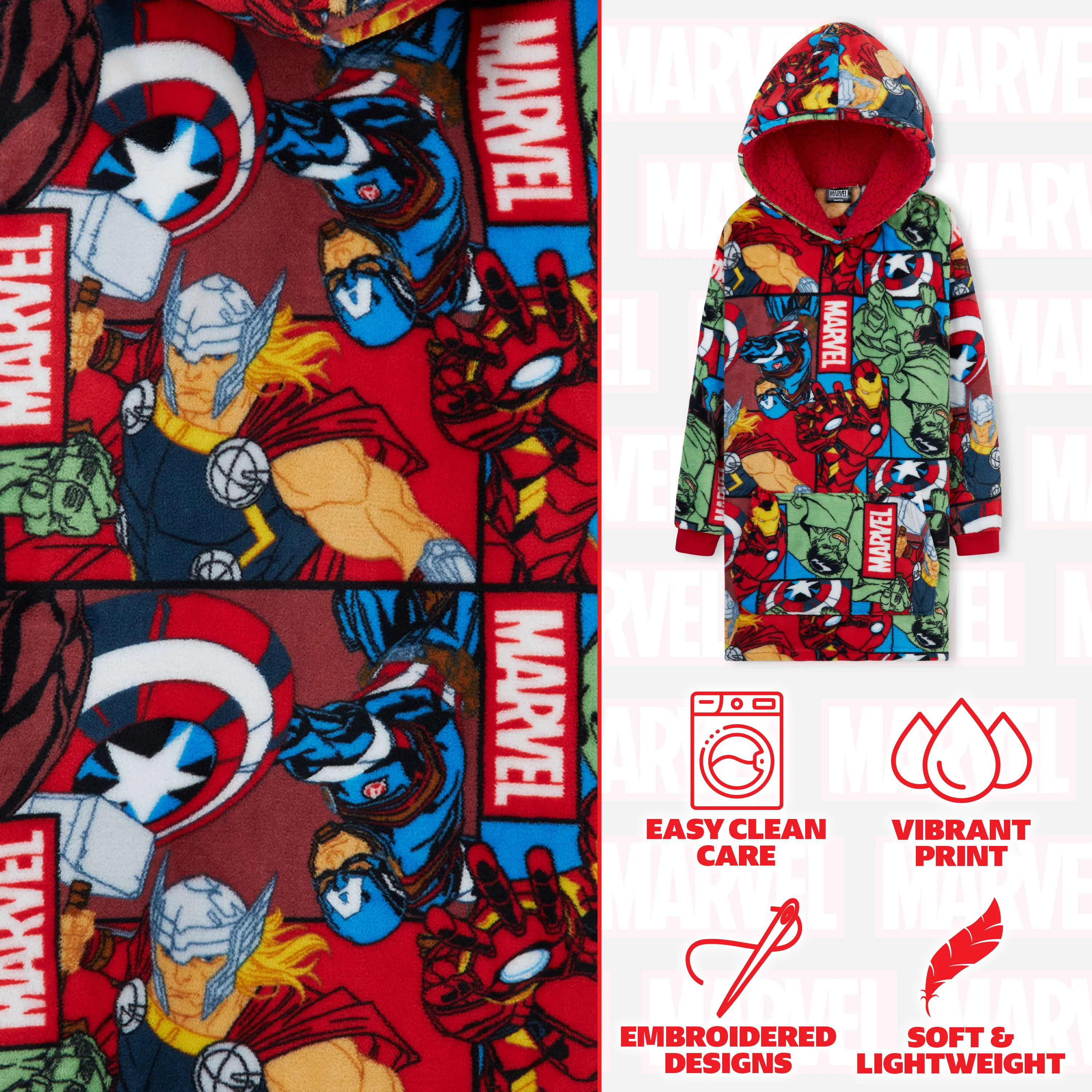 Marvel Oversized Blanket Hoodie Kids Avengers Captain America Iron Man Thor Hulk - Image 4