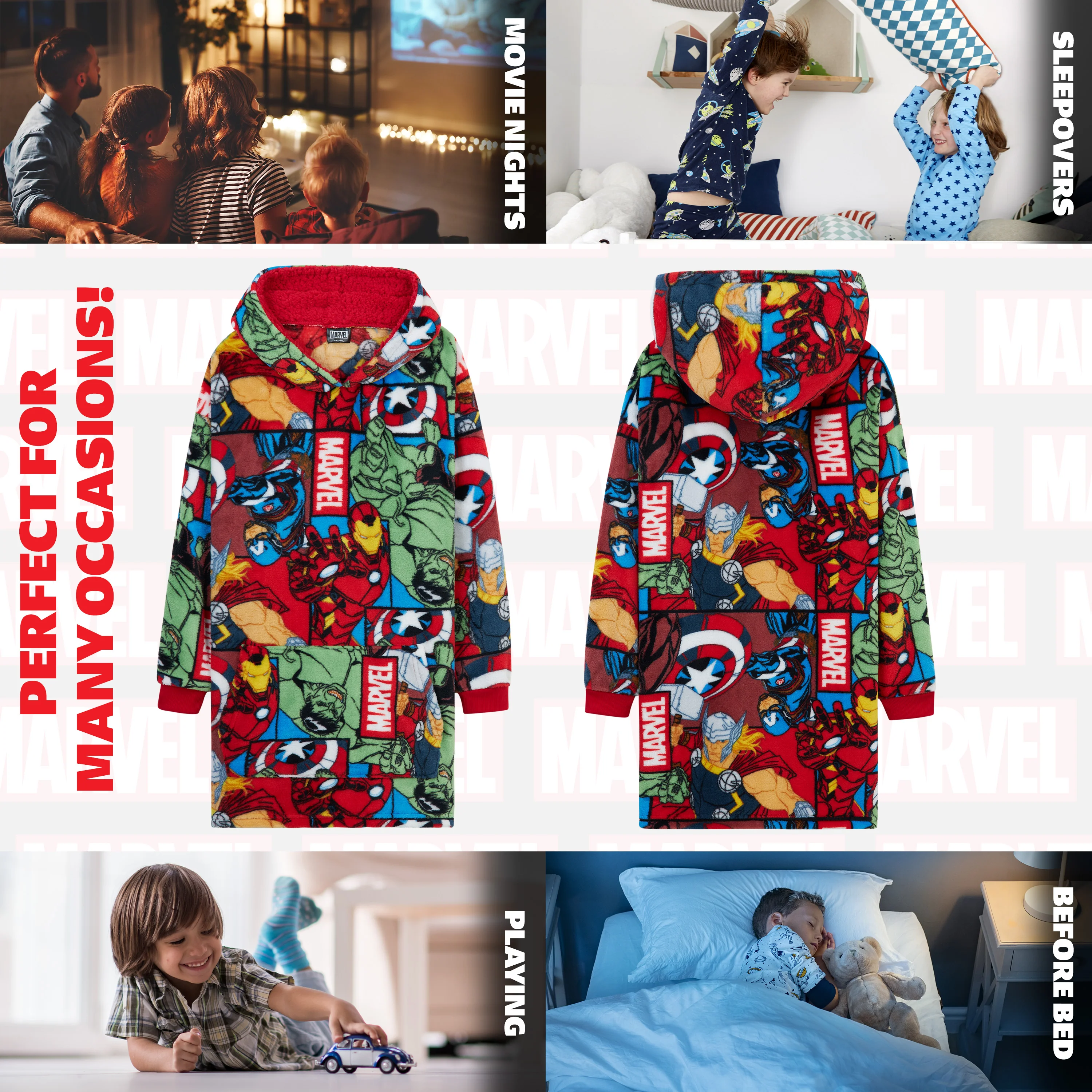 Marvel Oversized Blanket Hoodie Kids Avengers Captain America Iron Man Thor Hulk - Image 5