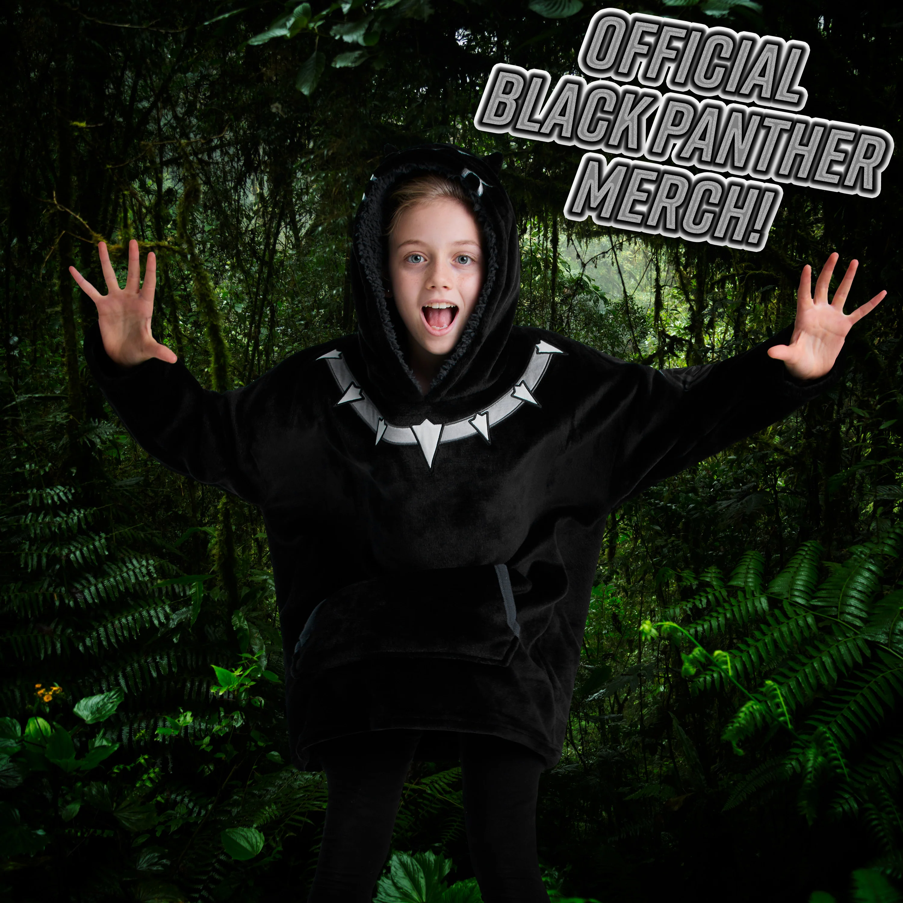 Marvel Oversized Hoodie Blanket for Kids, Black Panther Avengers Gifts for Boys - Image 4
