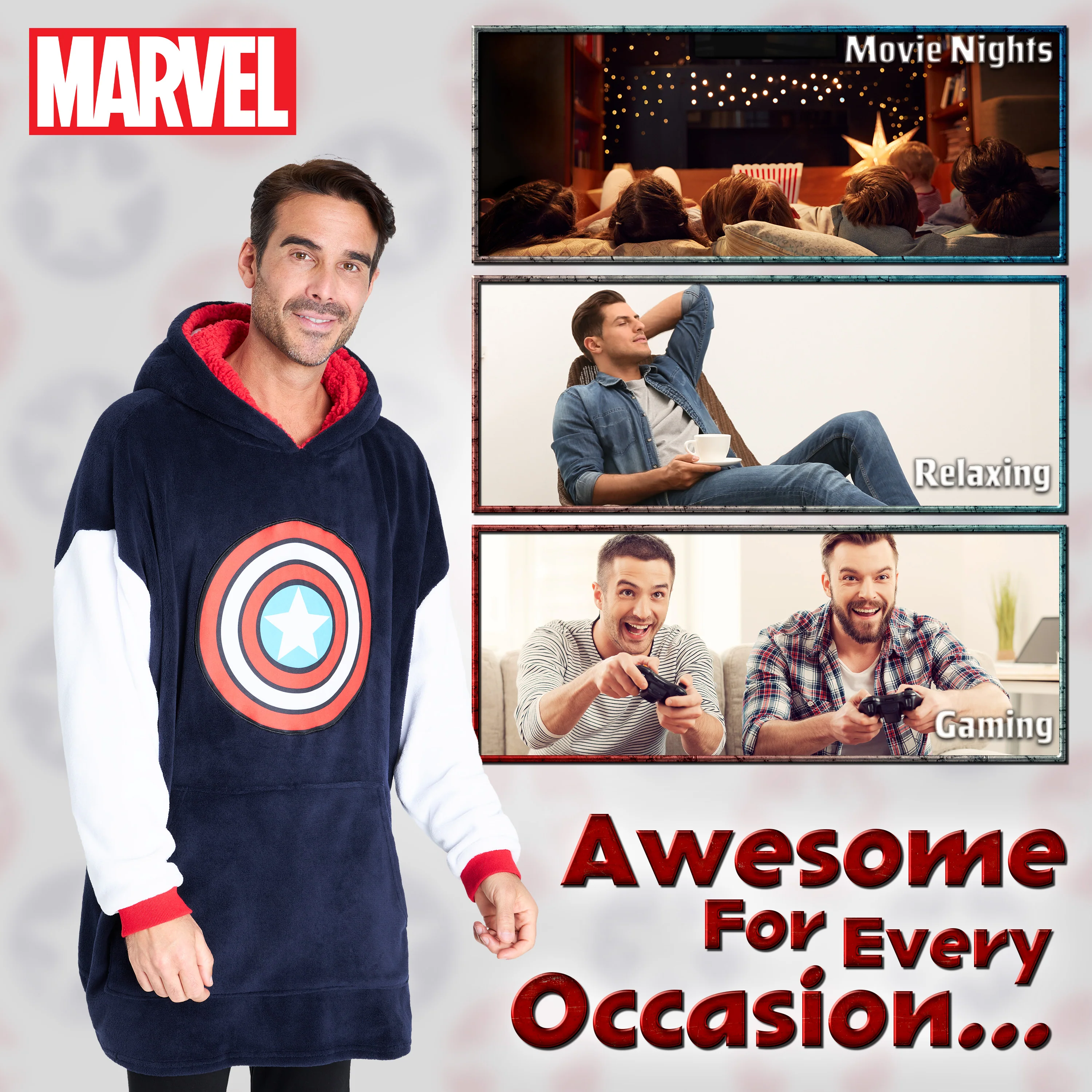 Marvel Oversized Hoodie Blanket for Men - Captain America - Image 4