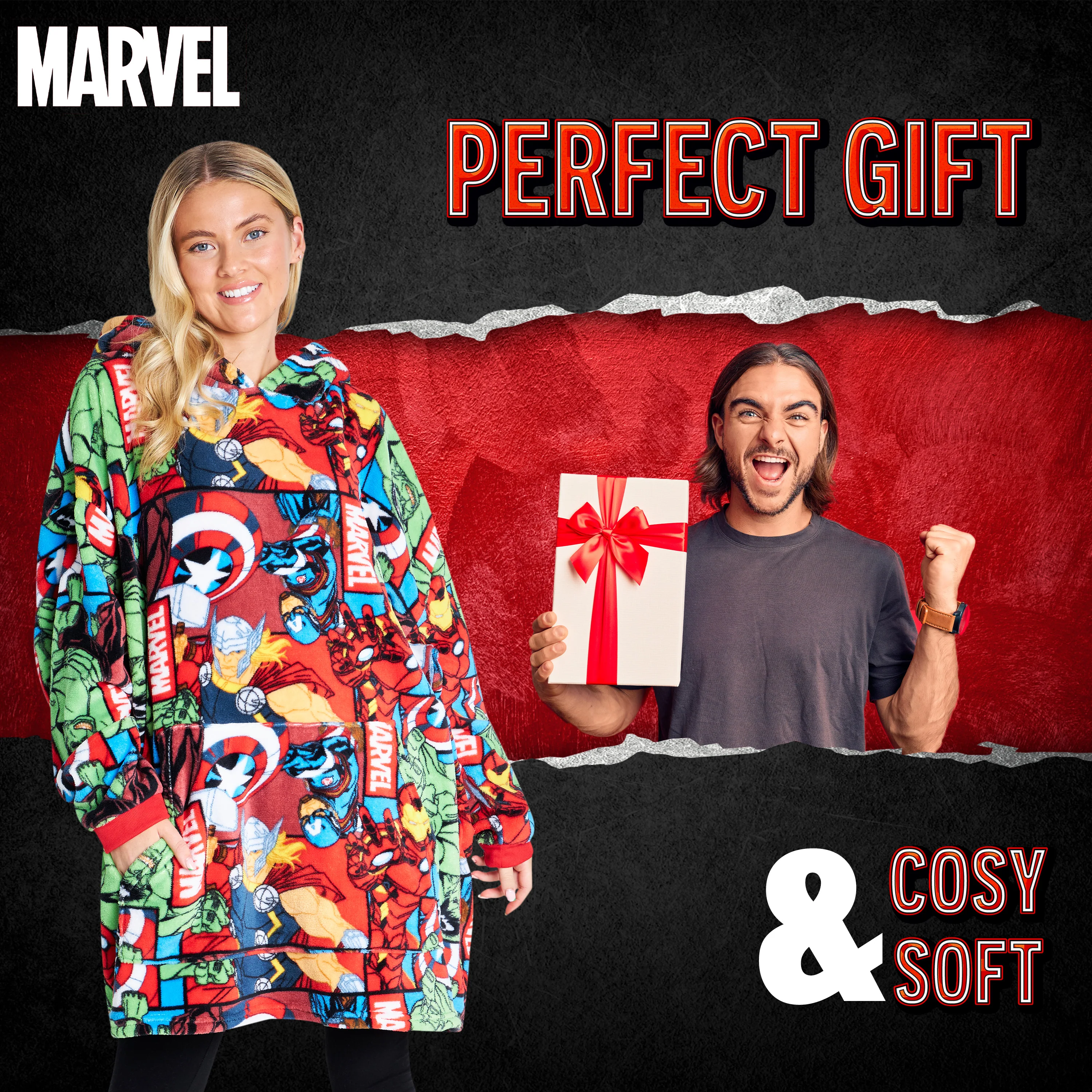 Marvel Oversized Hoodie Blanket for Men - Marvel AOP - Image 3