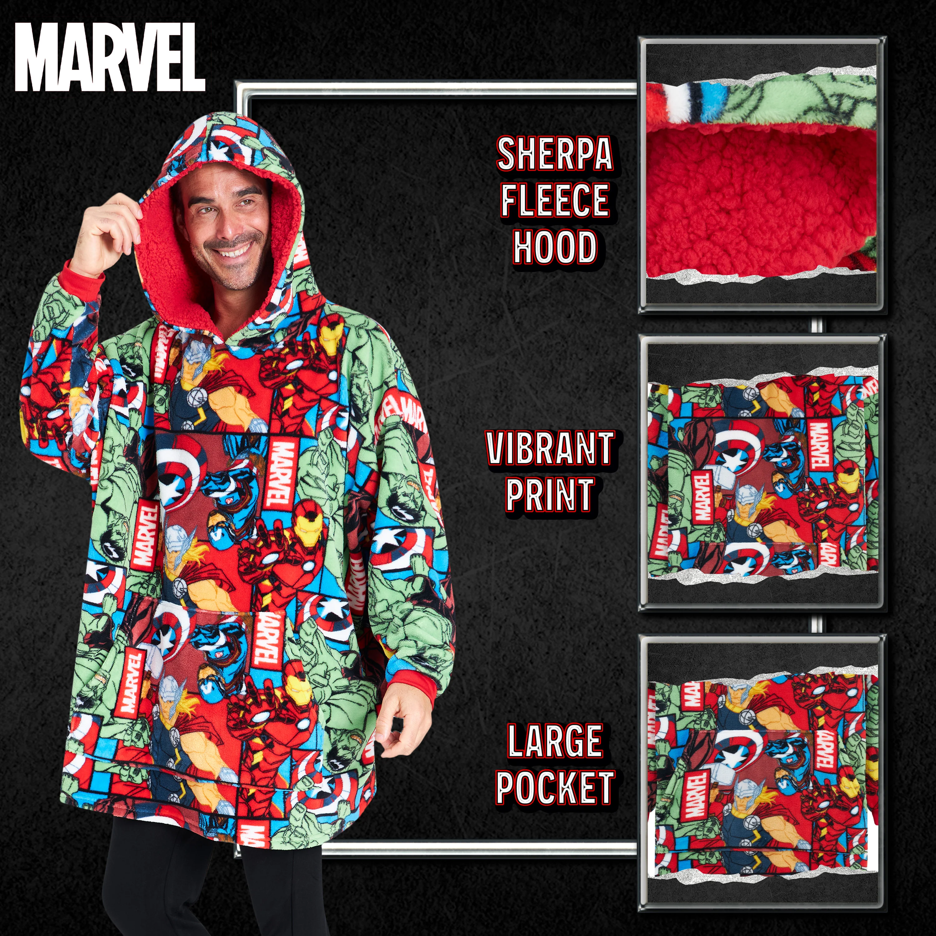Marvel Oversized Hoodie Blanket for Men - Marvel AOP - Image 4