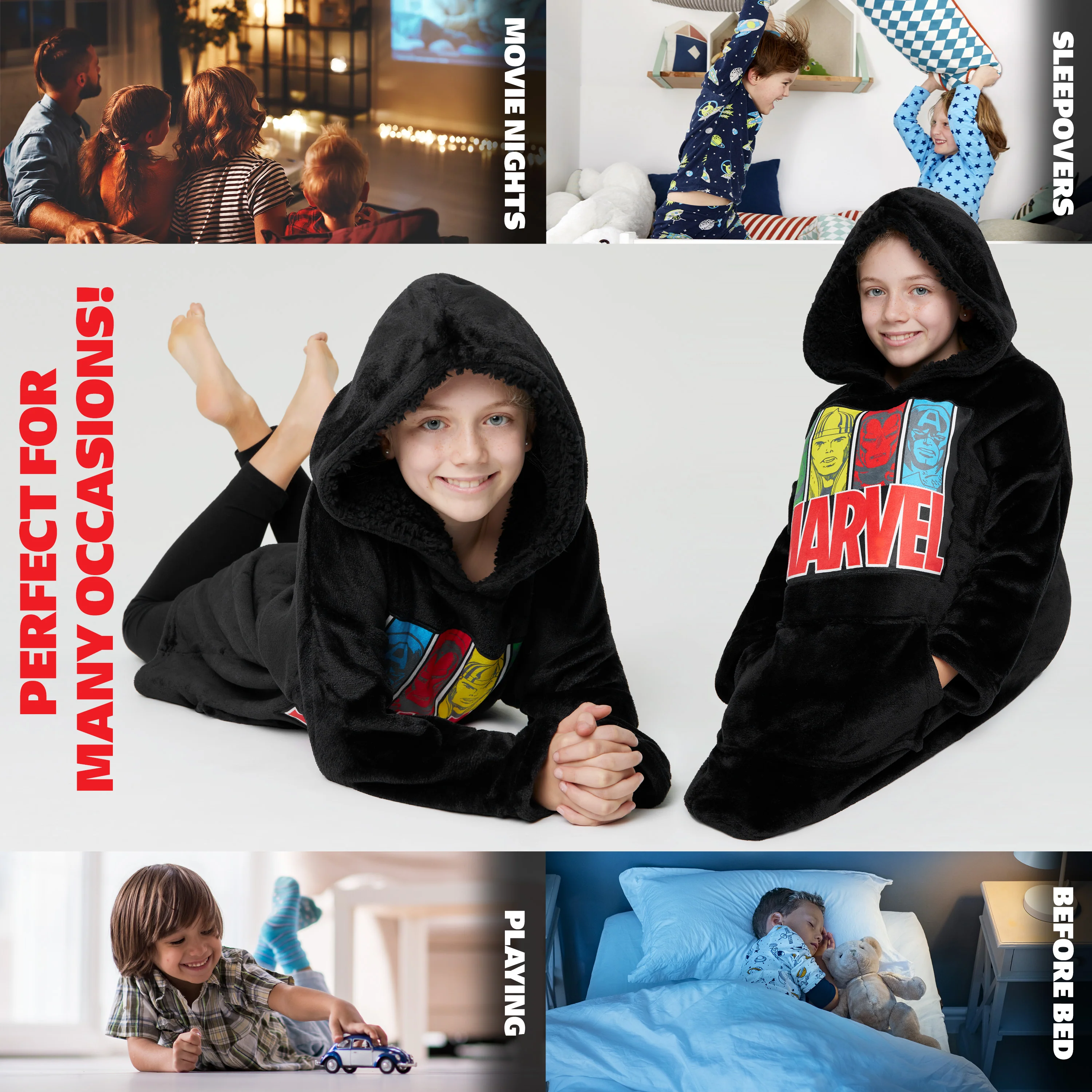 Marvel Oversized Hoodie Blanket for Kids, Black Panther Avengers Gifts for Boys - Image 5