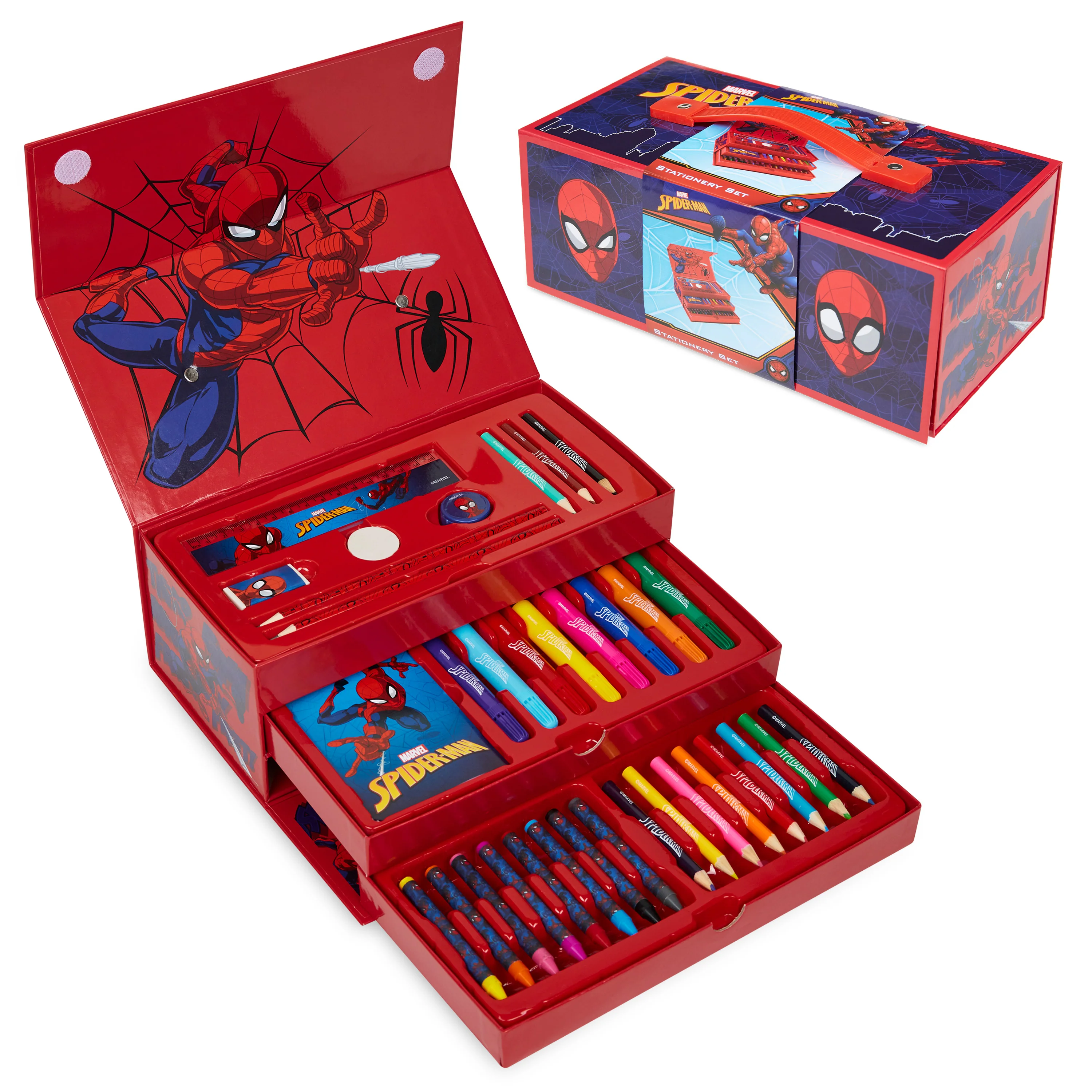 Marvel Spiderman Art Set for Kids Art Supplies Paints Colouring Pens Colouring Pencils Crayons Carry Case Arts and Crafts (Red)