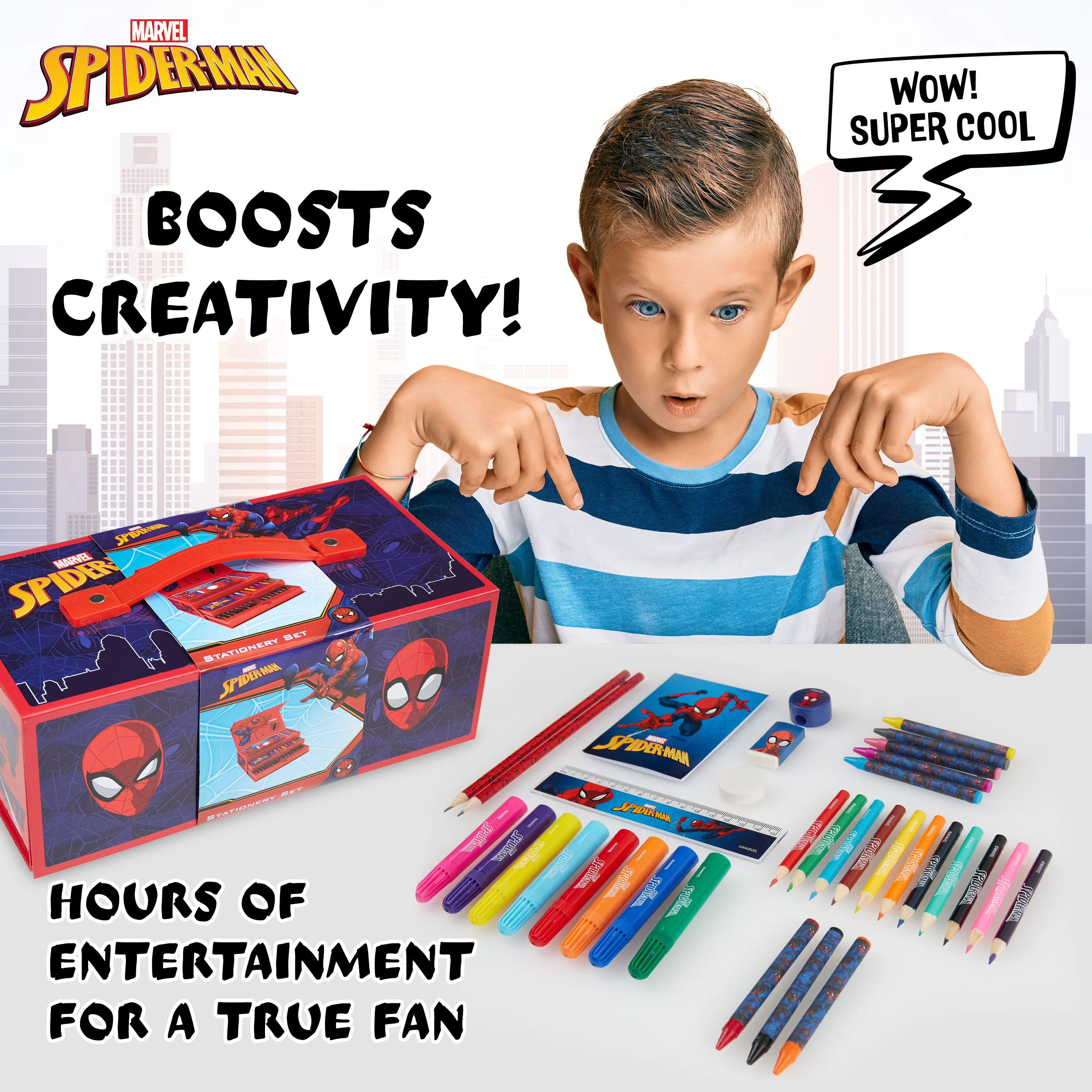 Marvel Spiderman Art Set for Kids Art Supplies Paints Colouring Pens Colouring Pencils Crayons Carry Case Arts and Crafts (Red) - Image 3
