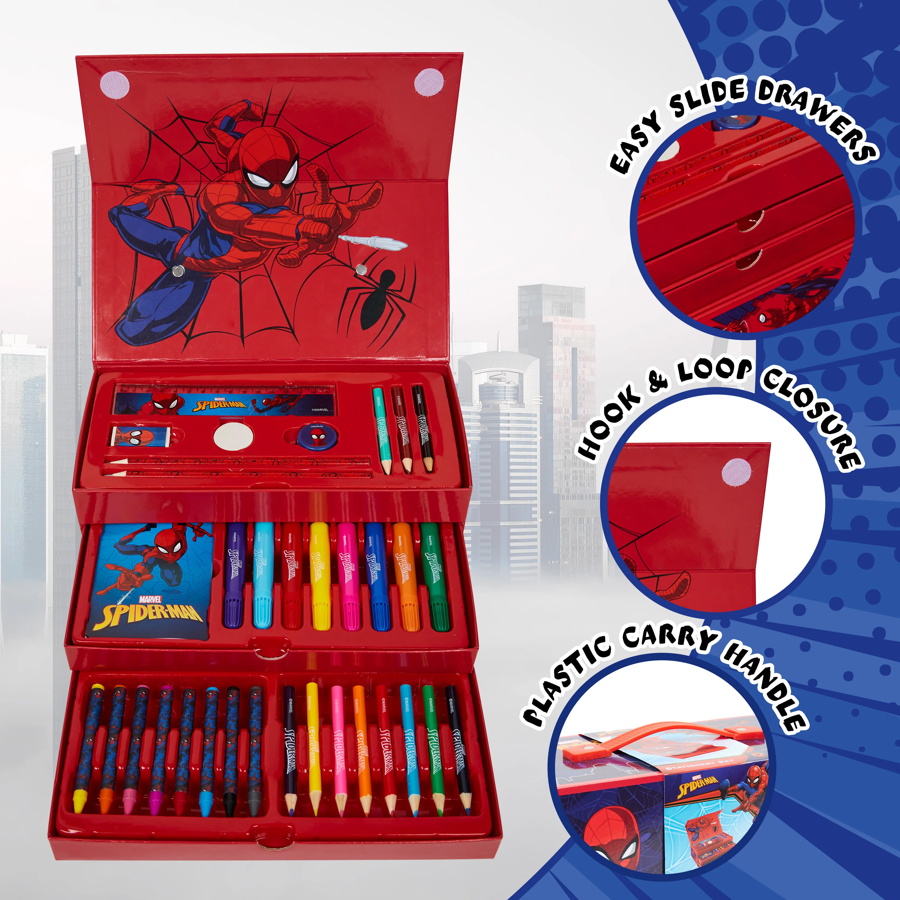 Marvel Spiderman Art Set for Kids Art Supplies Paints Colouring Pens Colouring Pencils Crayons Carry Case Arts and Crafts (Red) - Image 4