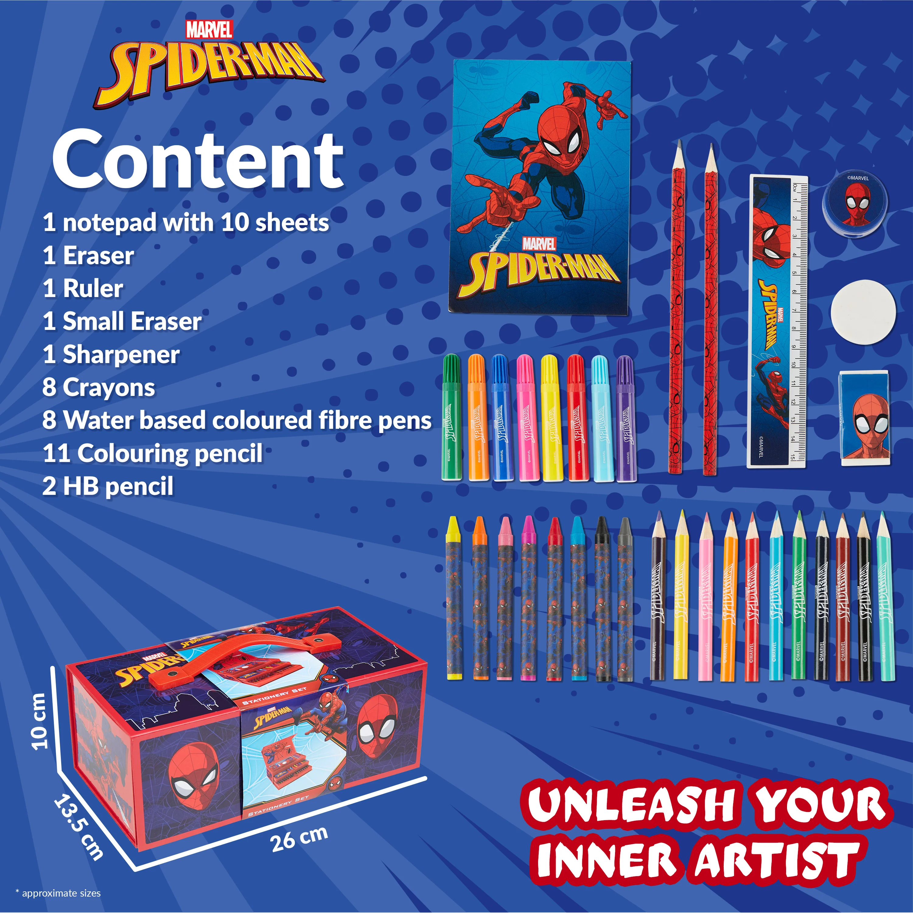 Marvel Spiderman Art Set for Kids Art Supplies Paints Colouring Pens Colouring Pencils Crayons Carry Case Arts and Crafts (Red) - Image 6
