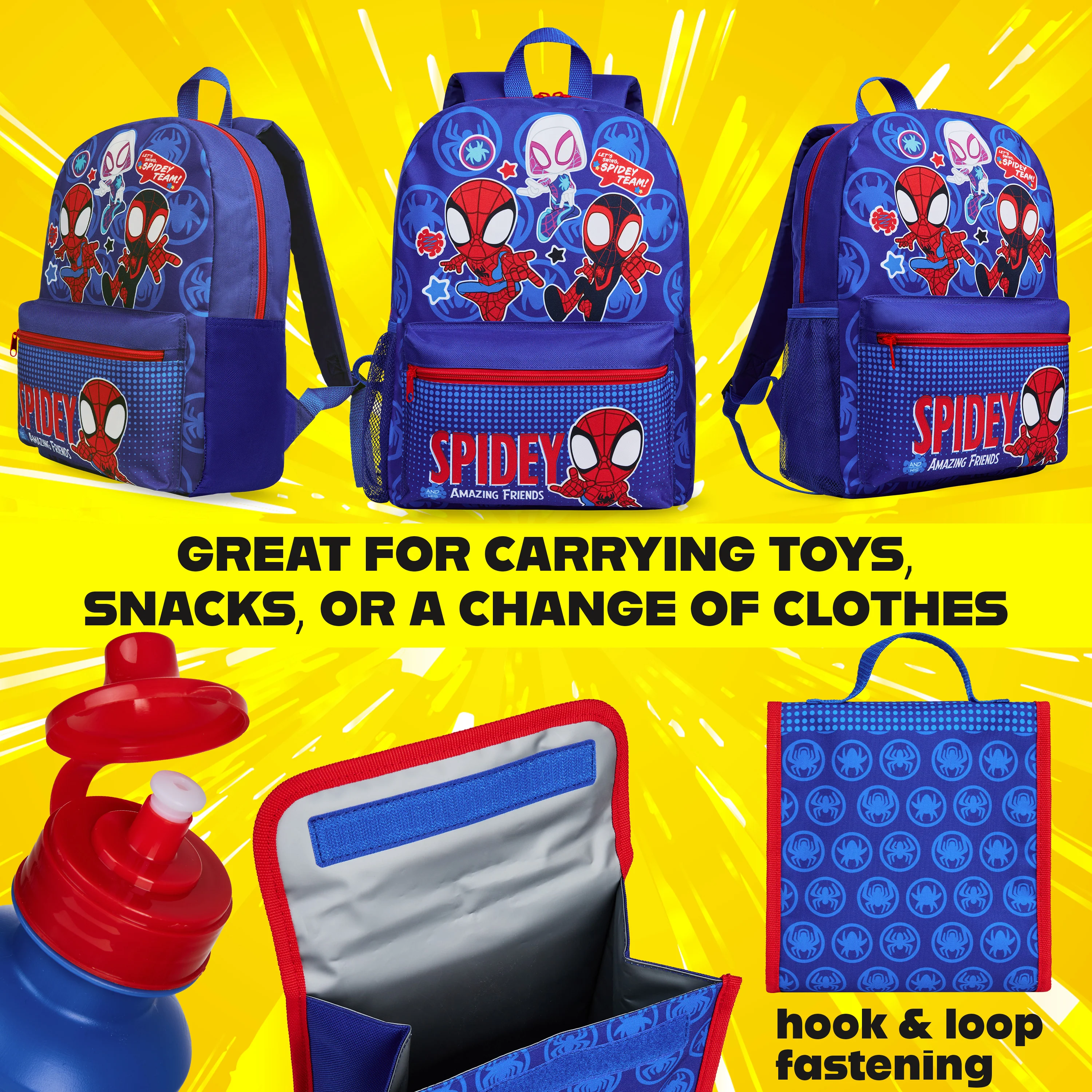 Marvel Spiderman Backpack Set 4 Pcs Water Bottle Pencil Case Lunch Bag or Wallet Keyring Travel School School Supplies (Spidey) - Image 3