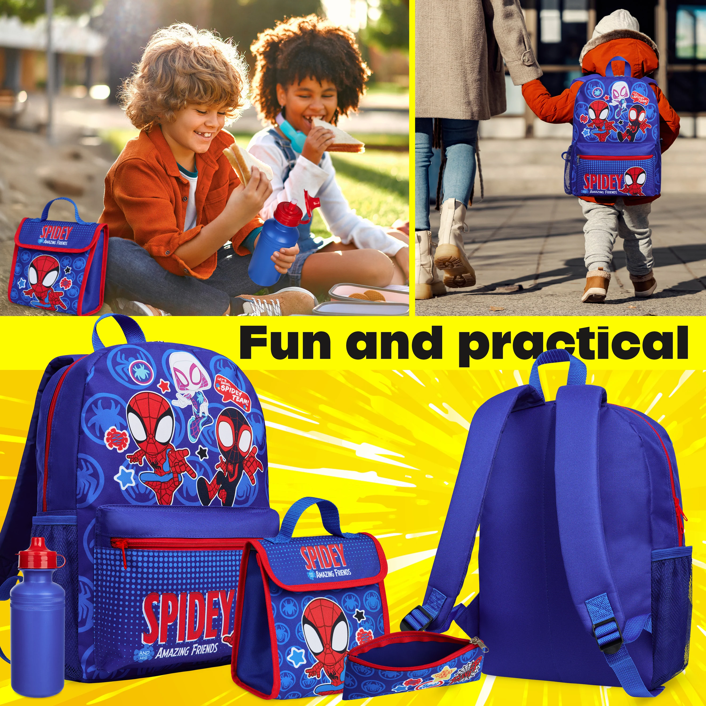 Marvel Spiderman Backpack Set 4 Pcs Water Bottle Pencil Case Lunch Bag or Wallet Keyring Travel School School Supplies (Spidey) - Image 4