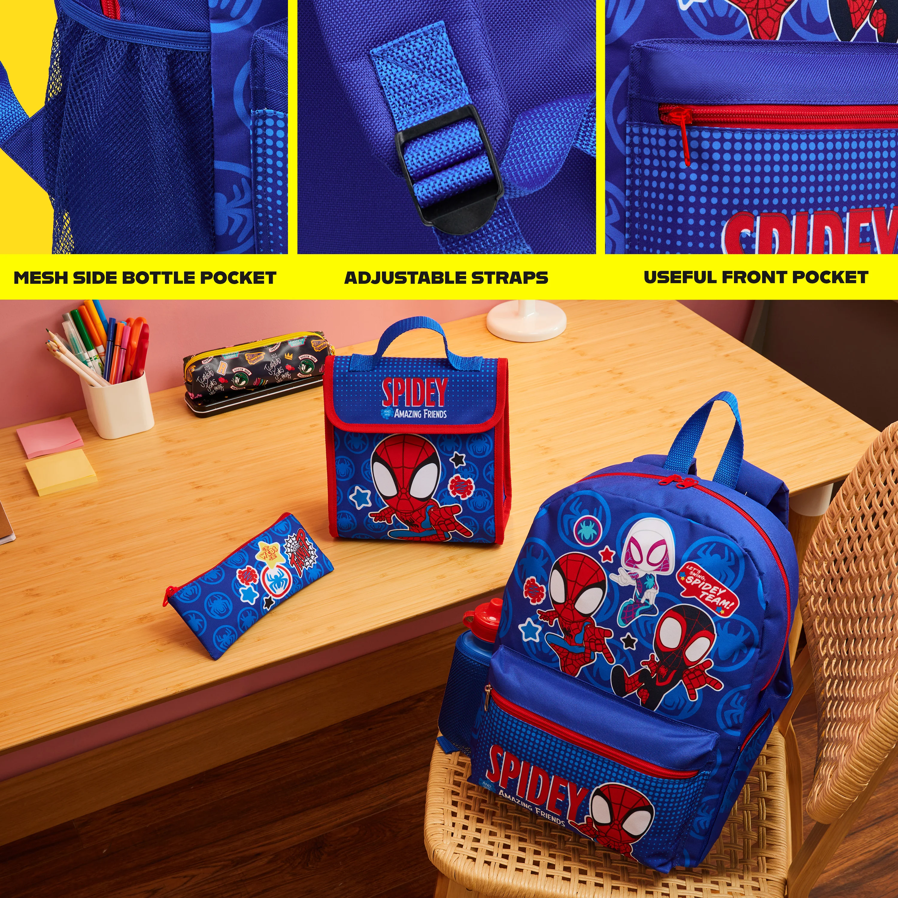 Marvel Spiderman Backpack Set 4 Pcs Water Bottle Pencil Case Lunch Bag or Wallet Keyring Travel School School Supplies (Spidey) - Image 5