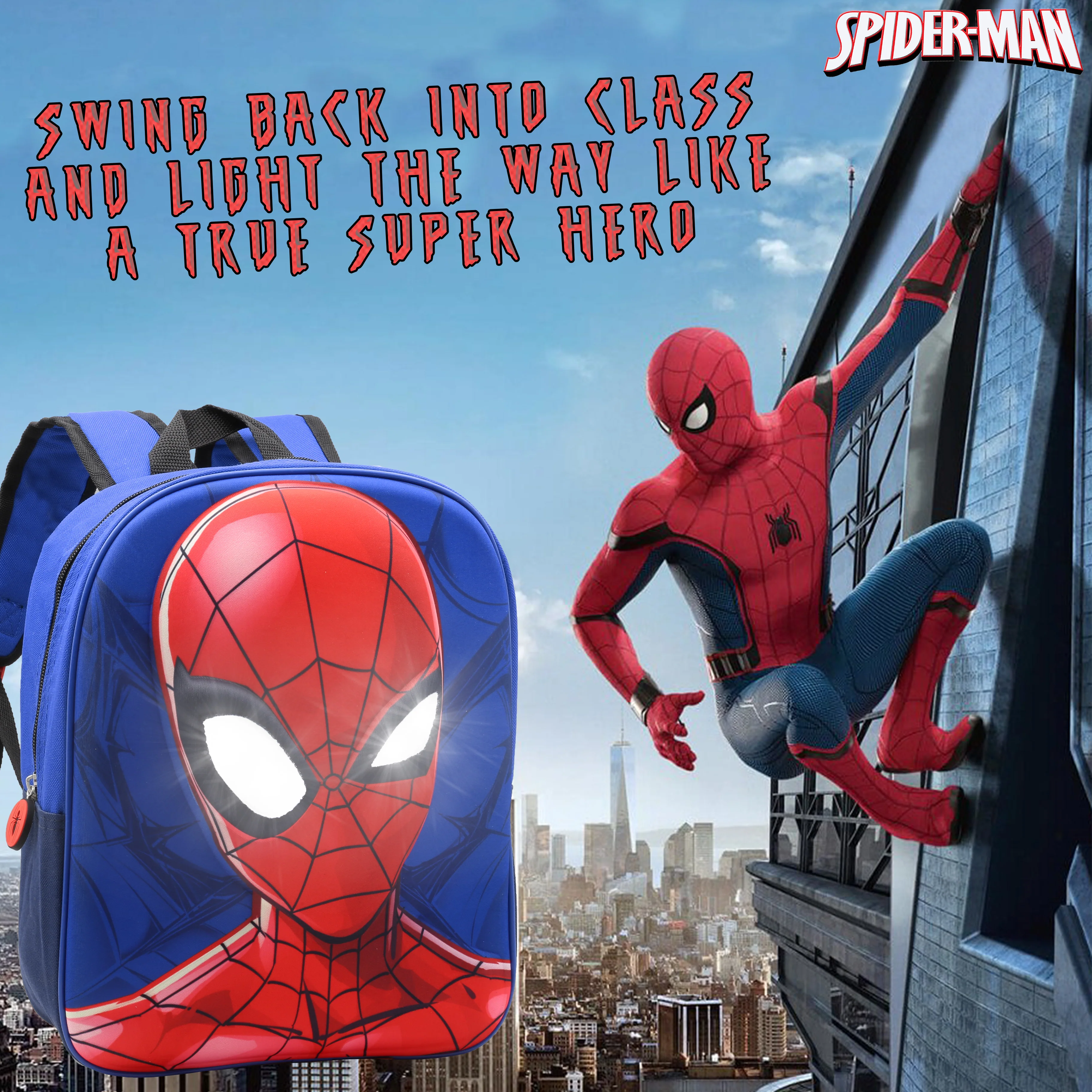 Marvel Spiderman Backpack with Light Up Eyes for Boys and Toddlers - Image 3