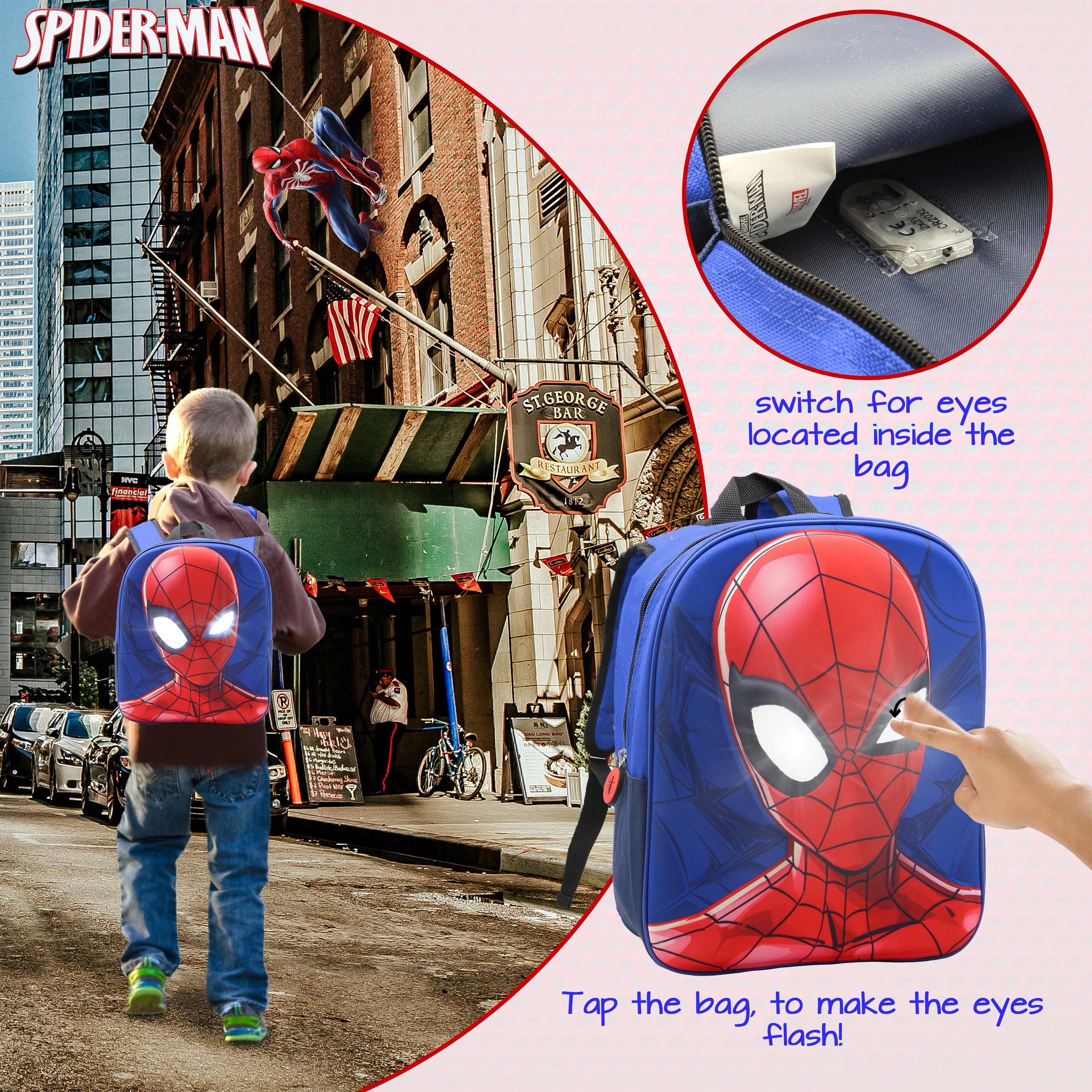 Marvel Spiderman Backpack with Light Up Eyes for Boys and Toddlers - Image 4