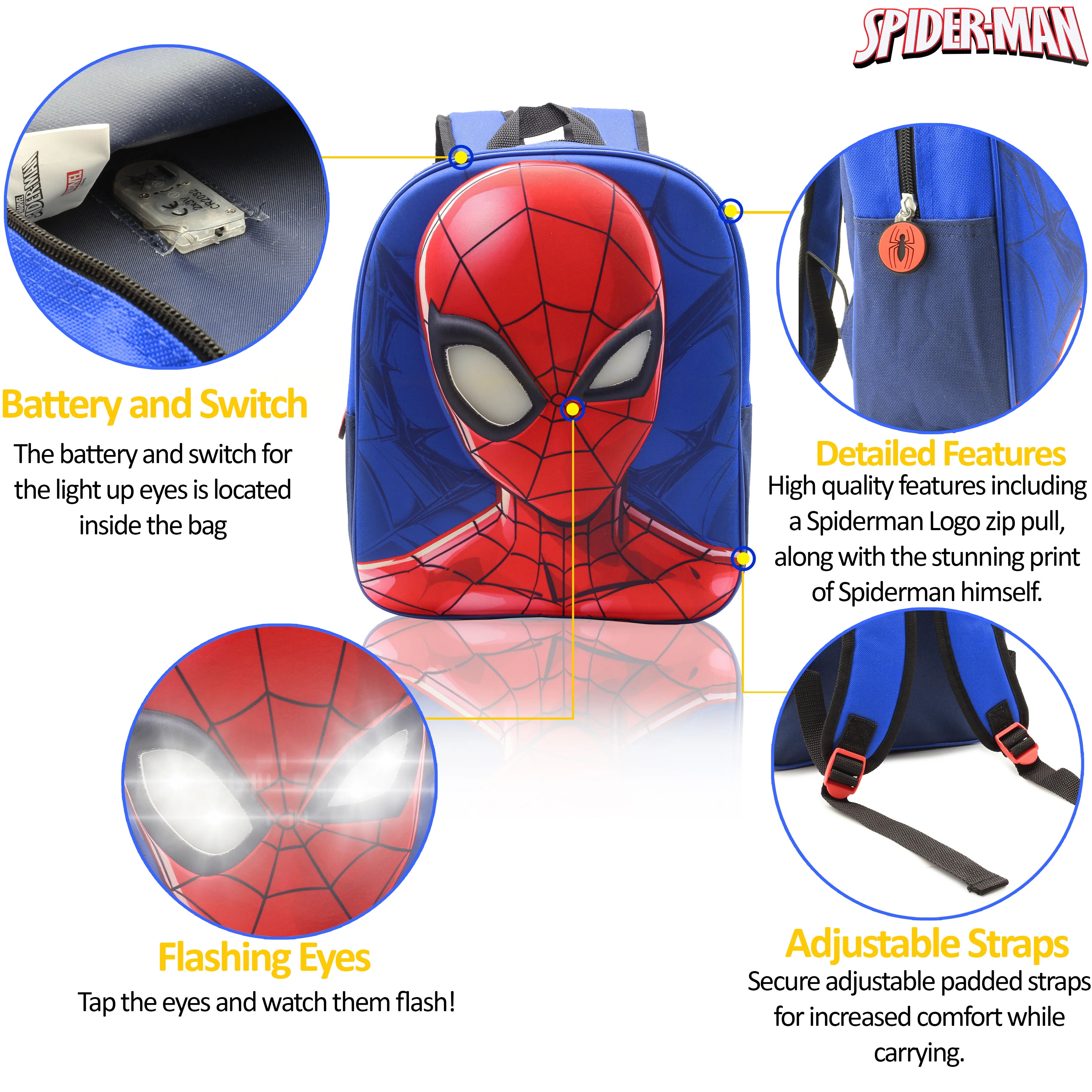 Marvel Spiderman Backpack with Light Up Eyes for Boys and Toddlers - Image 5