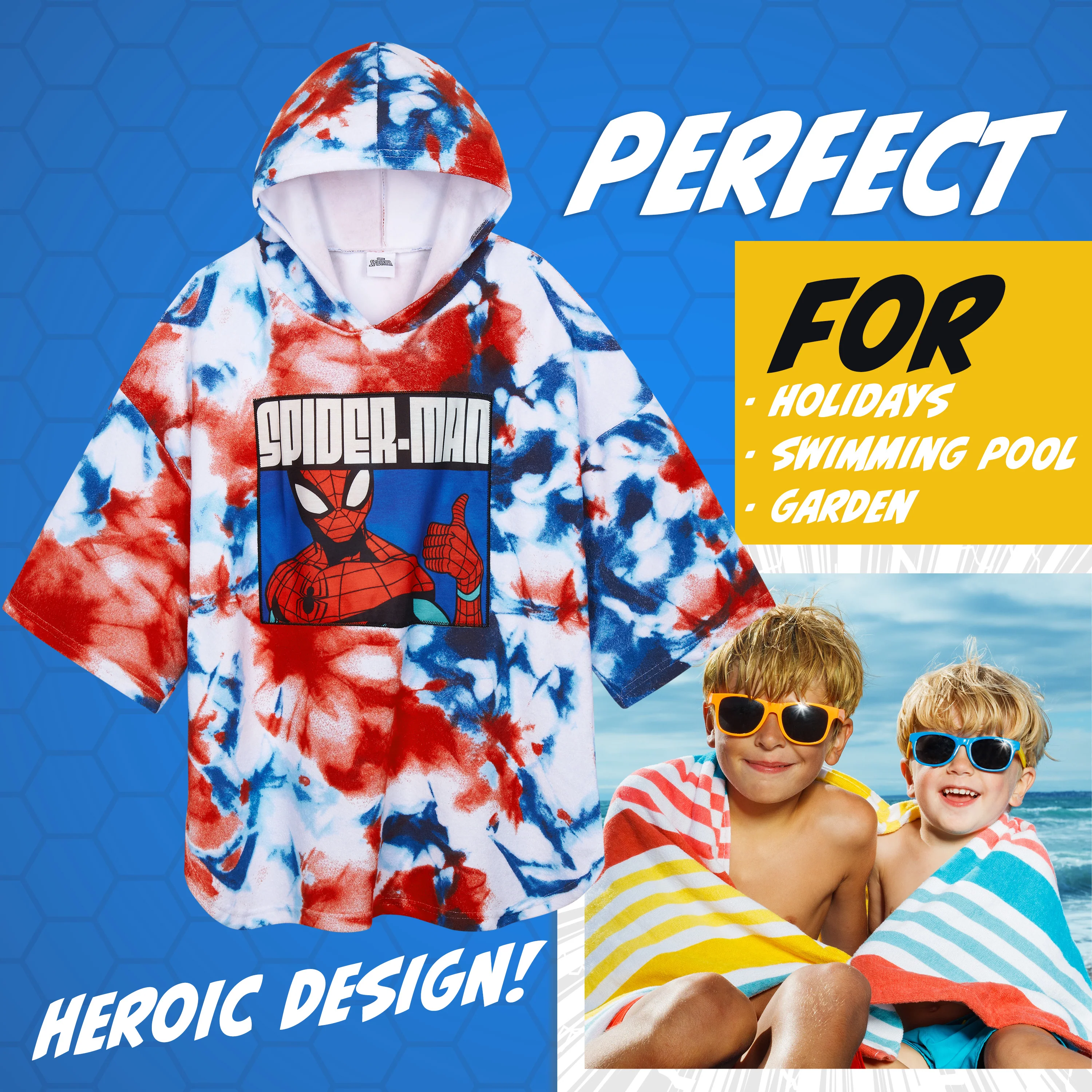 Marvel Spiderman Bath Towel with Hood for Kids Teenagers Absorbent Changing Robe - Image 2