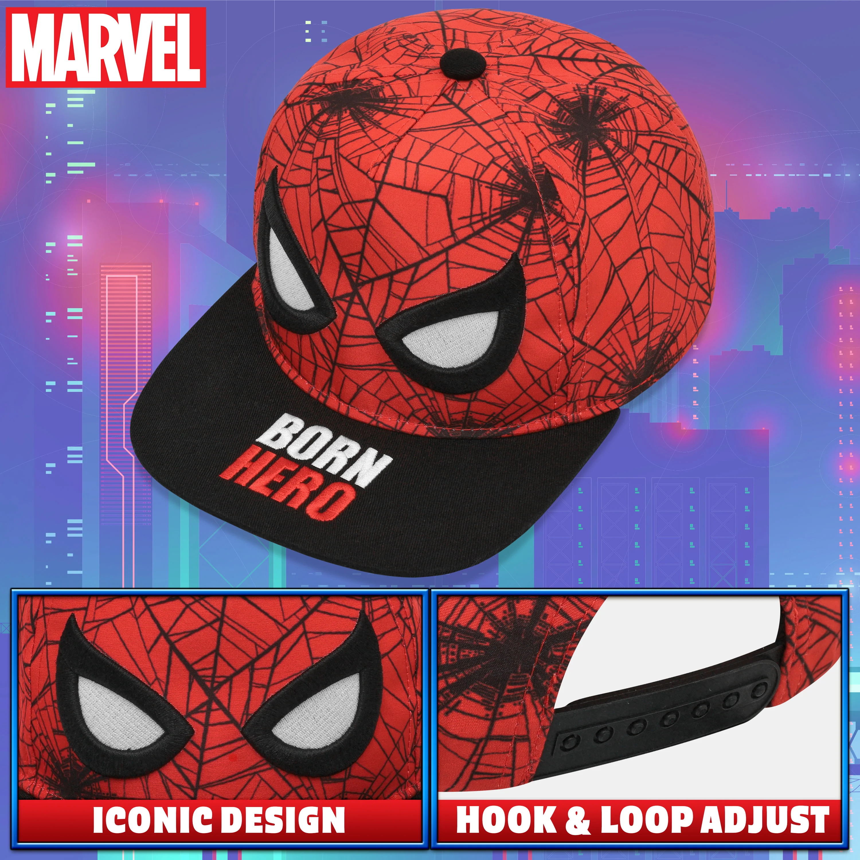 Marvel Spiderman Boys Baseball Cap with Adjustable Strap, Lightweight Snapback Sun Hat - Image 3