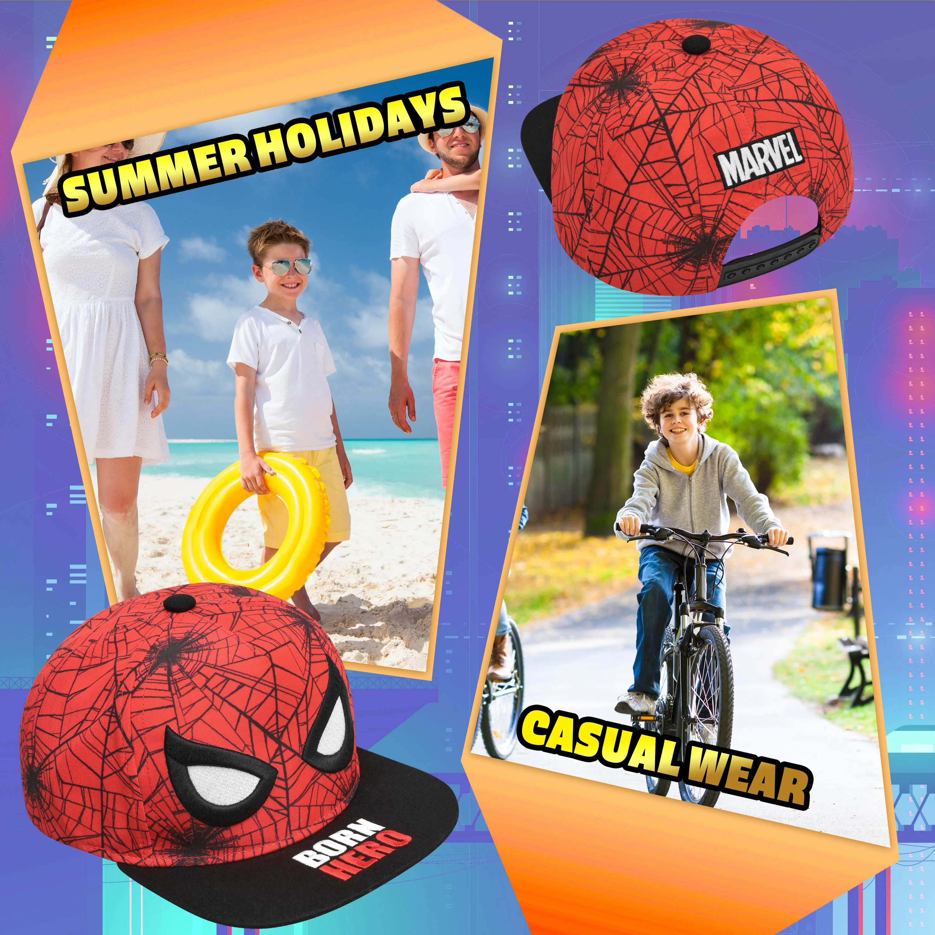 Marvel Spiderman Boys Baseball Cap with Adjustable Strap, Lightweight Snapback Sun Hat - Image 5