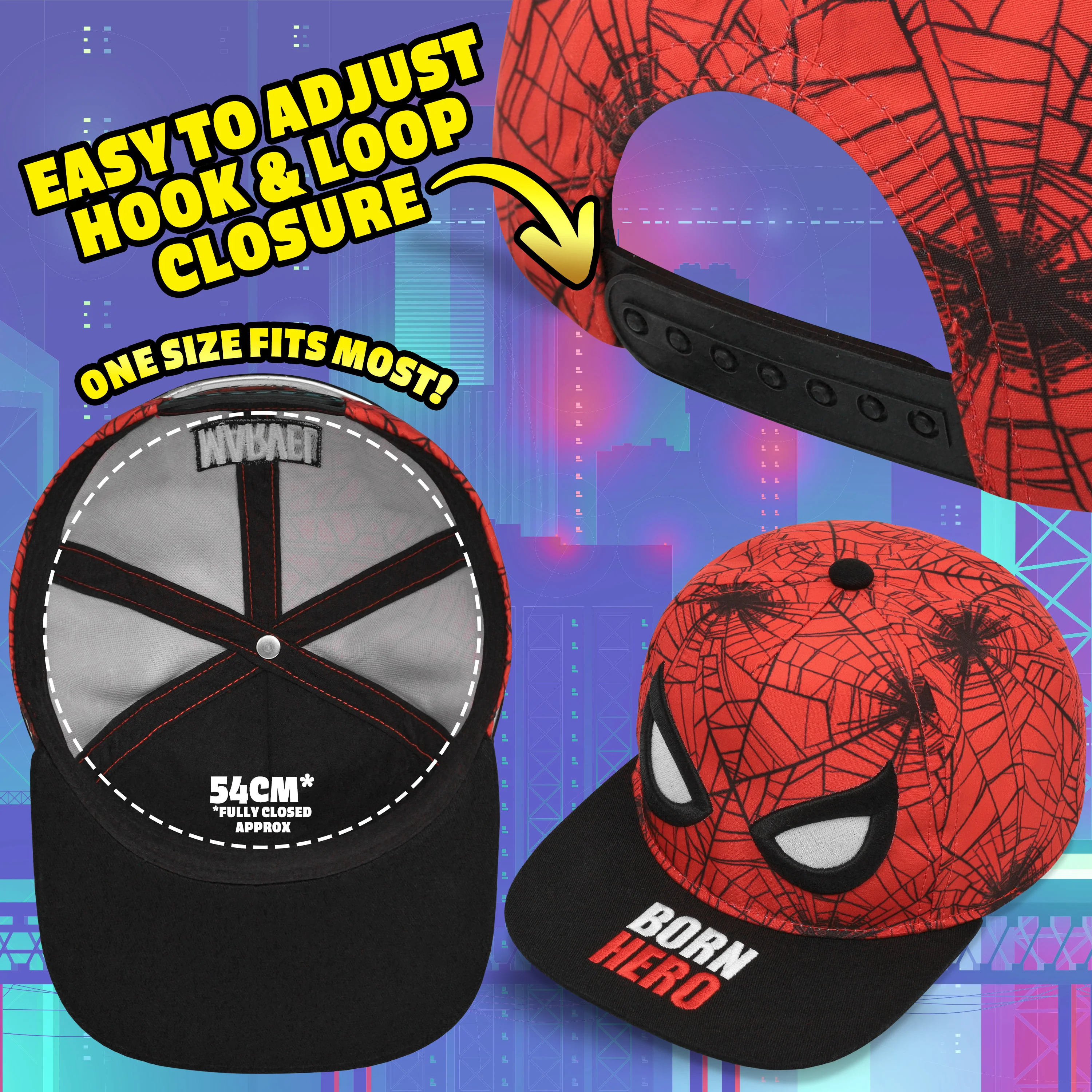 Marvel Spiderman Boys Baseball Cap with Adjustable Strap, Lightweight Snapback Sun Hat - Image 6