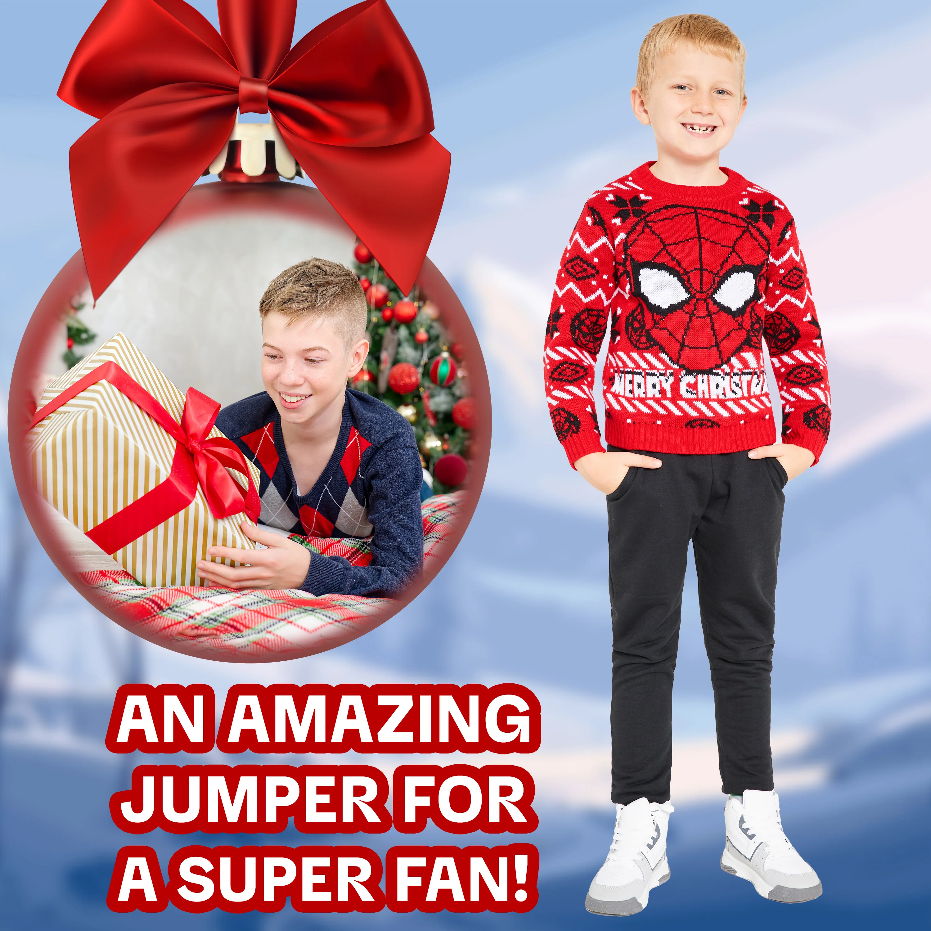 Marvel Spiderman Boys Knitted Christmas Jumper, Cosy Festive Xmas Sweater - Image 3