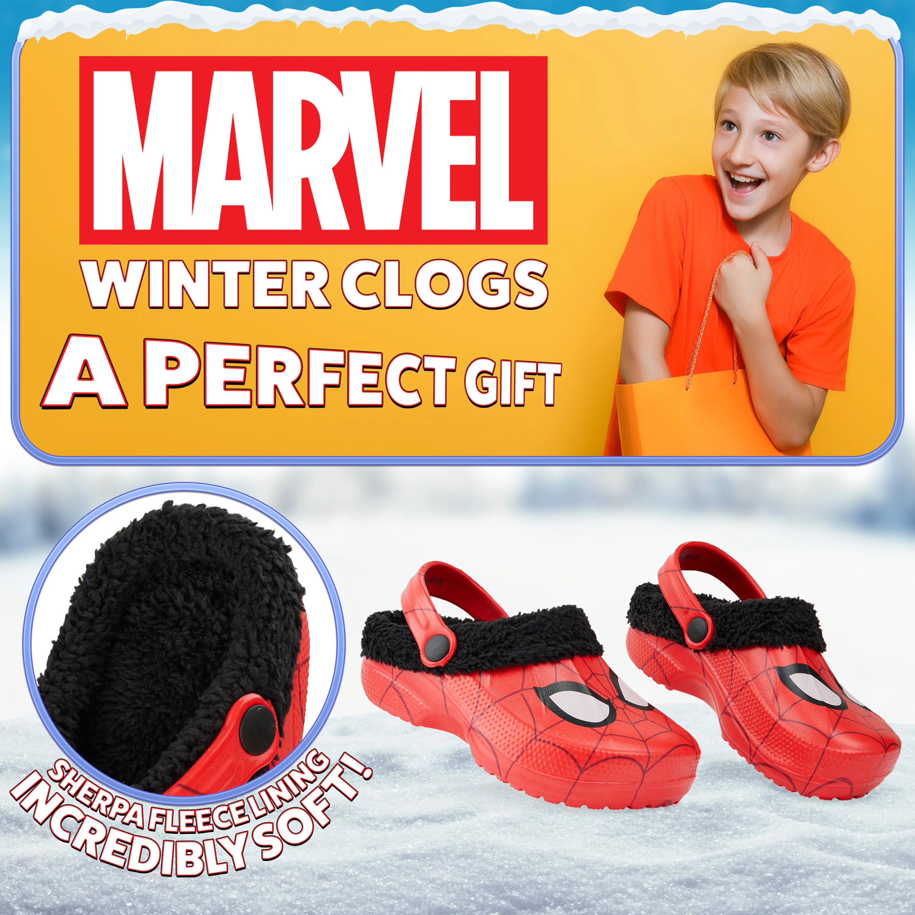 Marvel Spiderman Boys Winter Clogs, Fleece Lined Clogs Garden Shoes - Gifts for Boys - Image 3