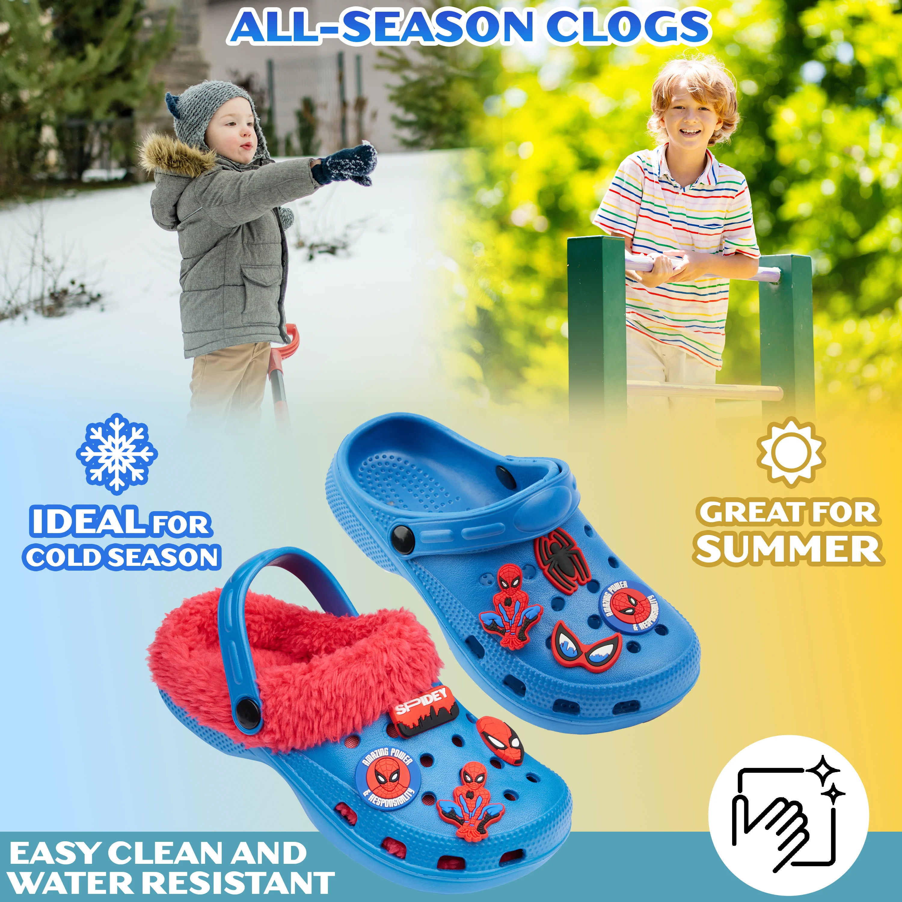 Marvel Spiderman Boys Winter Clogs, Fleece Lined Clogs Garden Shoes - Gifts for Boys - Image 5