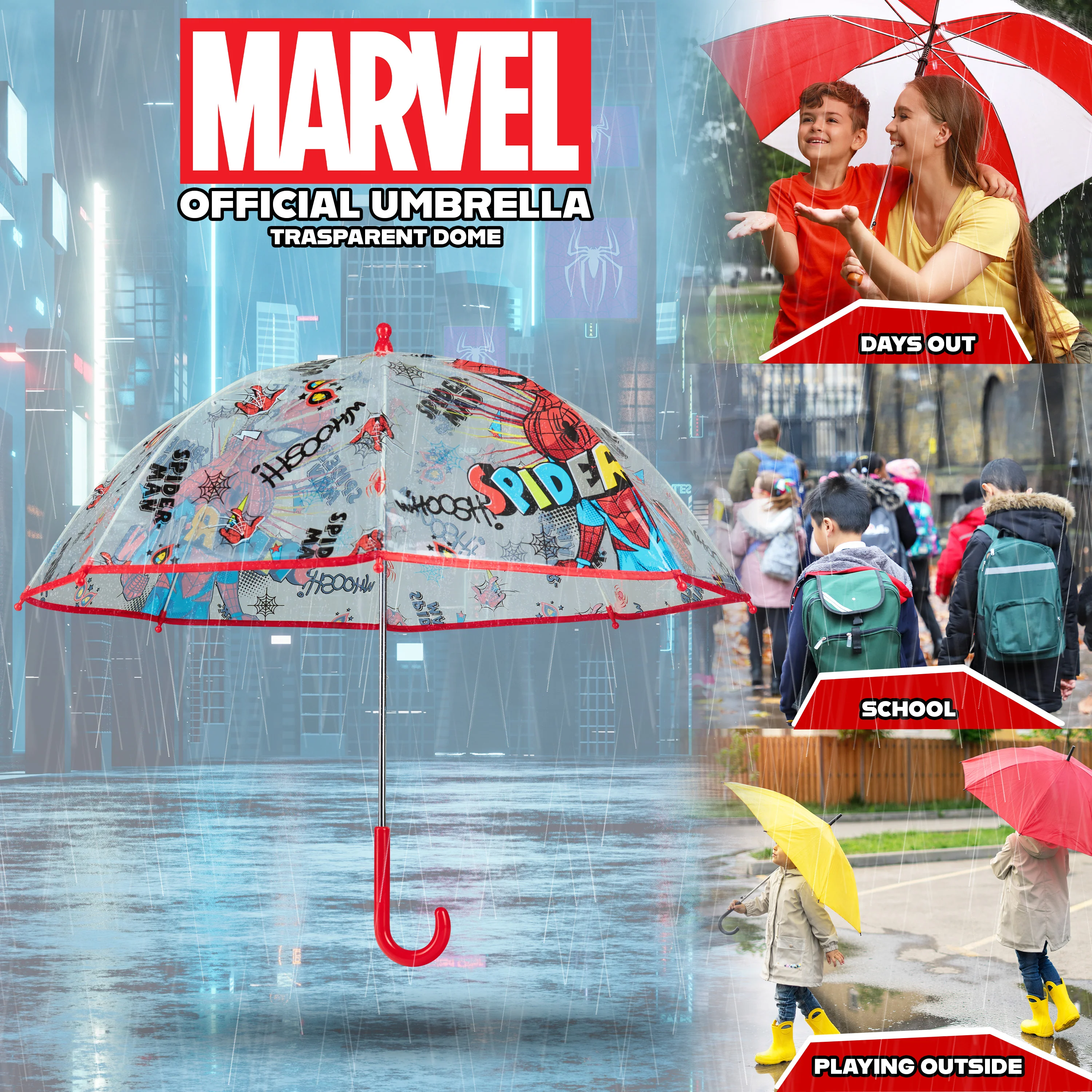 Marvel Spiderman Clear Dome Umbrella for Kids - folding Transparent Umbrella - Image 3