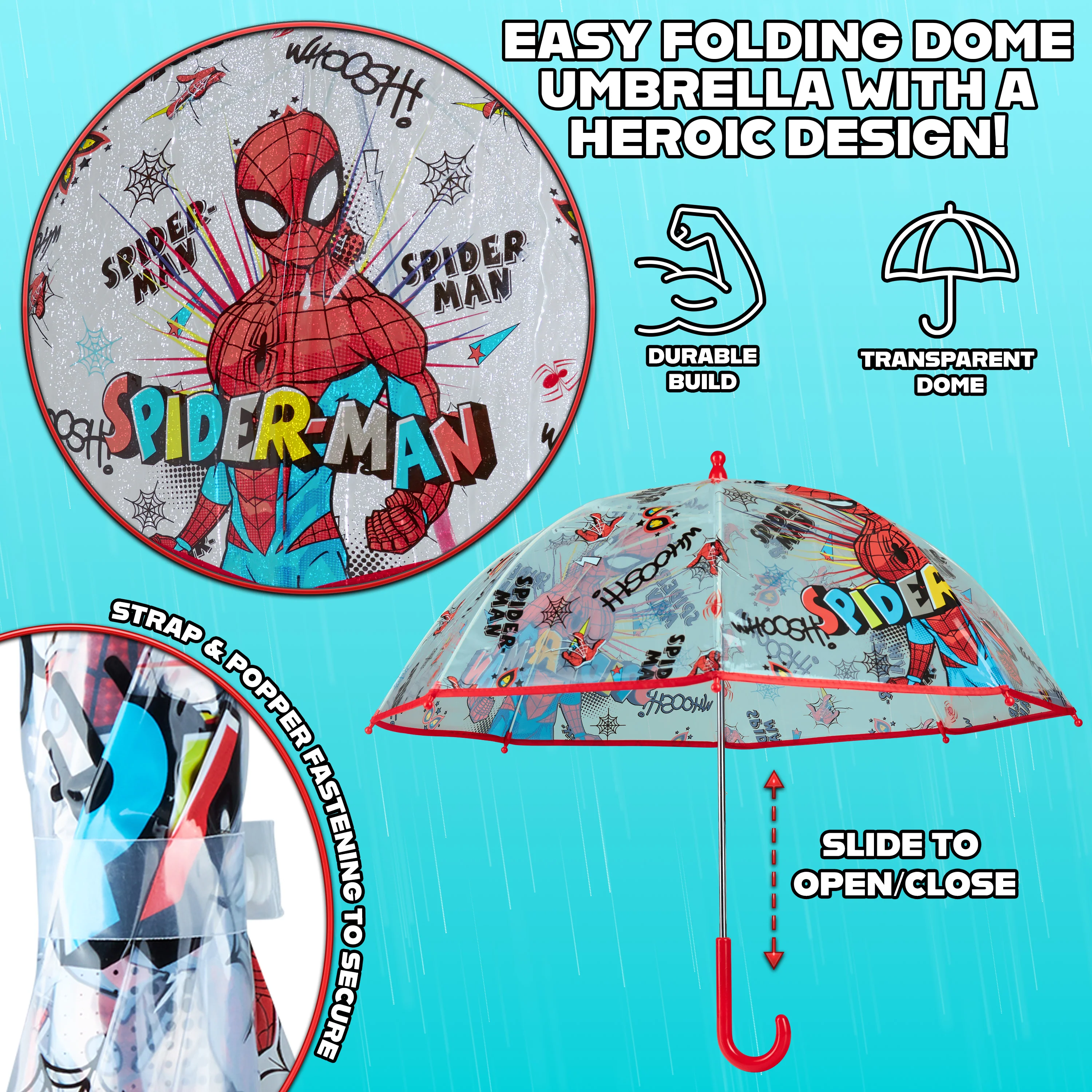 Marvel Spiderman Clear Dome Umbrella for Kids - folding Transparent Umbrella - Image 5