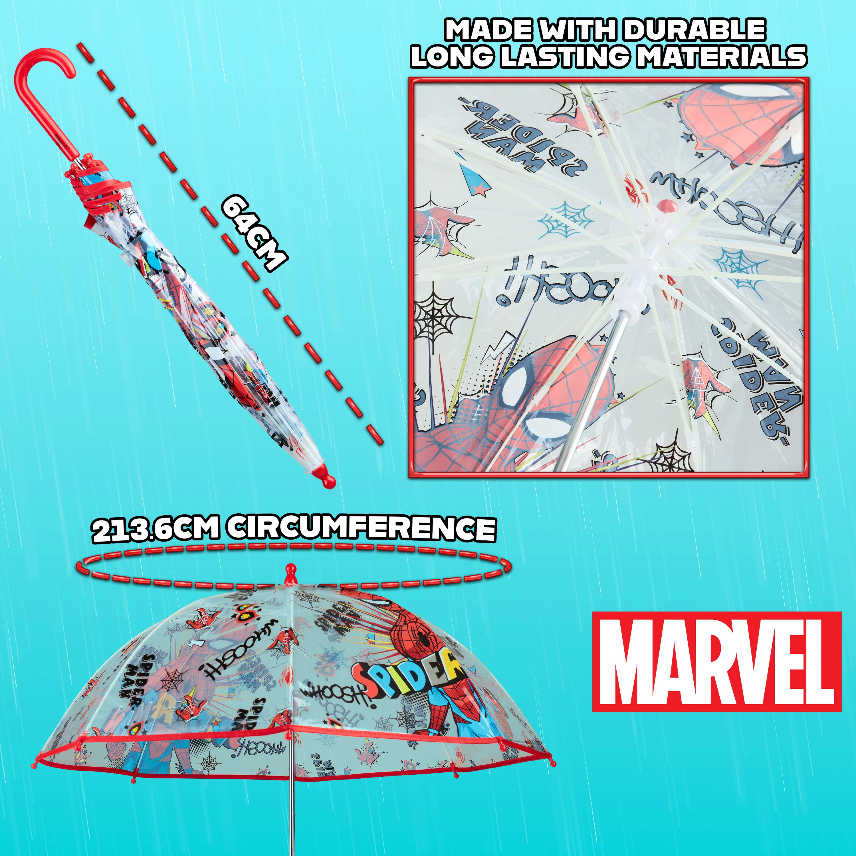 Marvel Spiderman Clear Dome Umbrella for Kids - folding Transparent Umbrella - Image 6