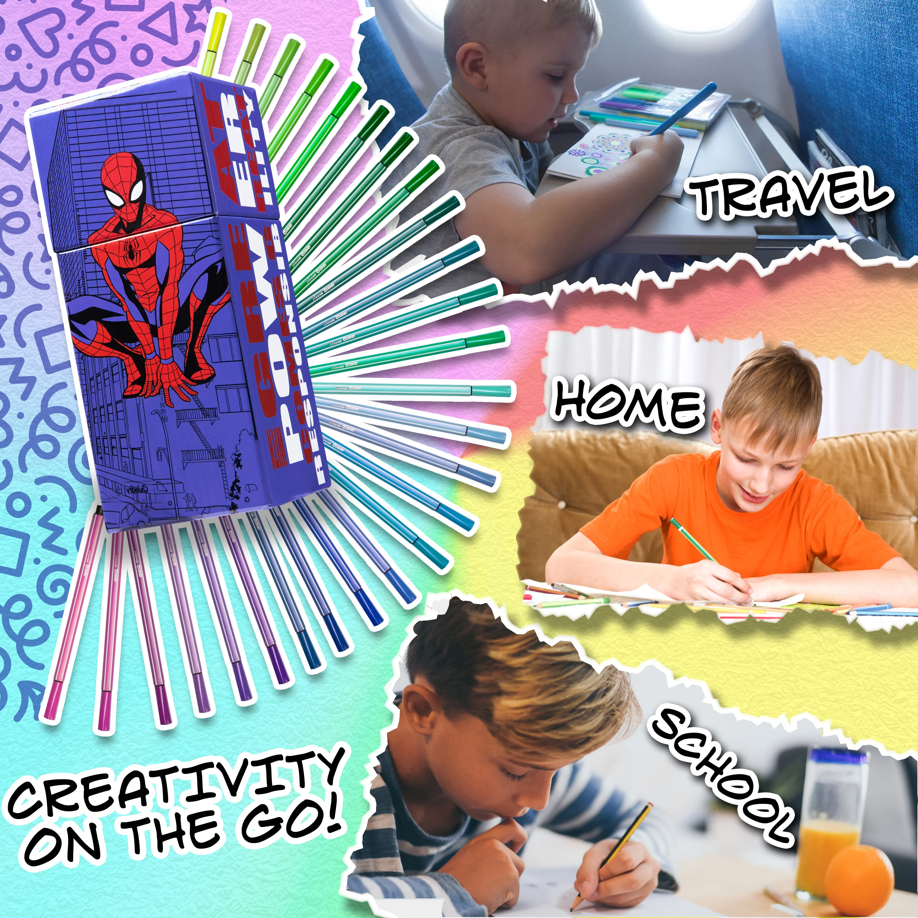 Marvel Spiderman Colouring Pens for Kids 60 Pcs, Felt Tip Pens - Boys Gifts - Image 4