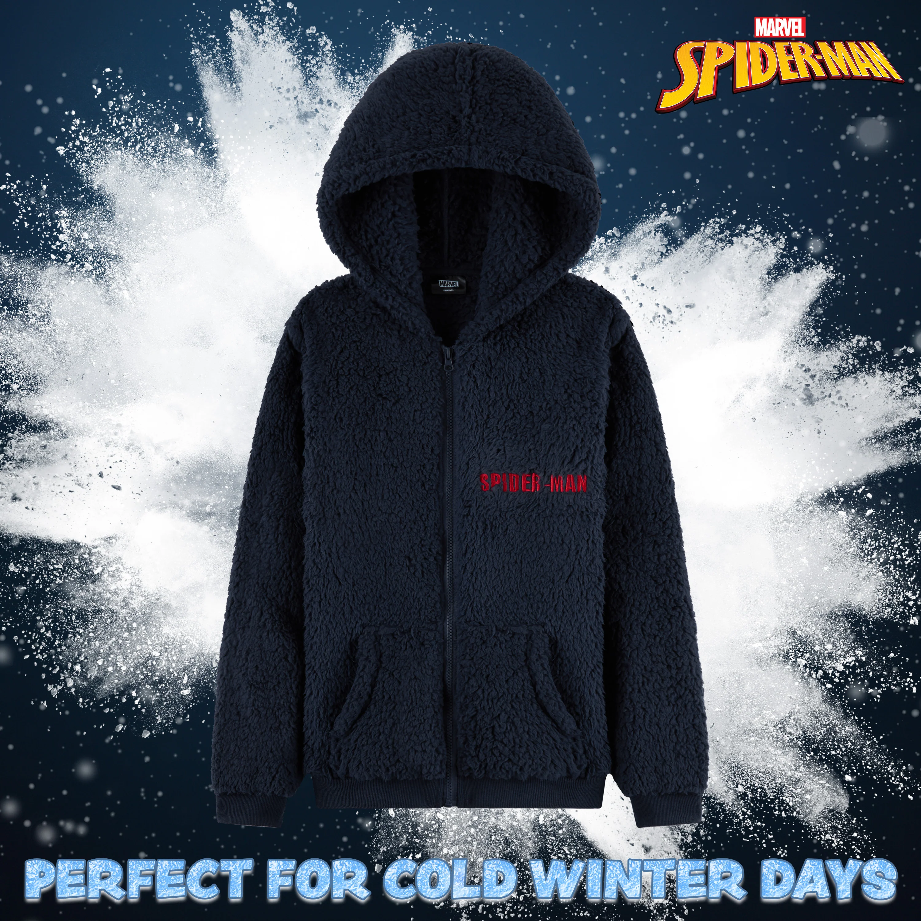 Marvel Spiderman Fleece Hoodie for Boys Fluffy Zip Up Hooded Jacket Teddy Fleece Warm Sherpa Pullover Long Sleeve Outerwear with Pockets - Image 2