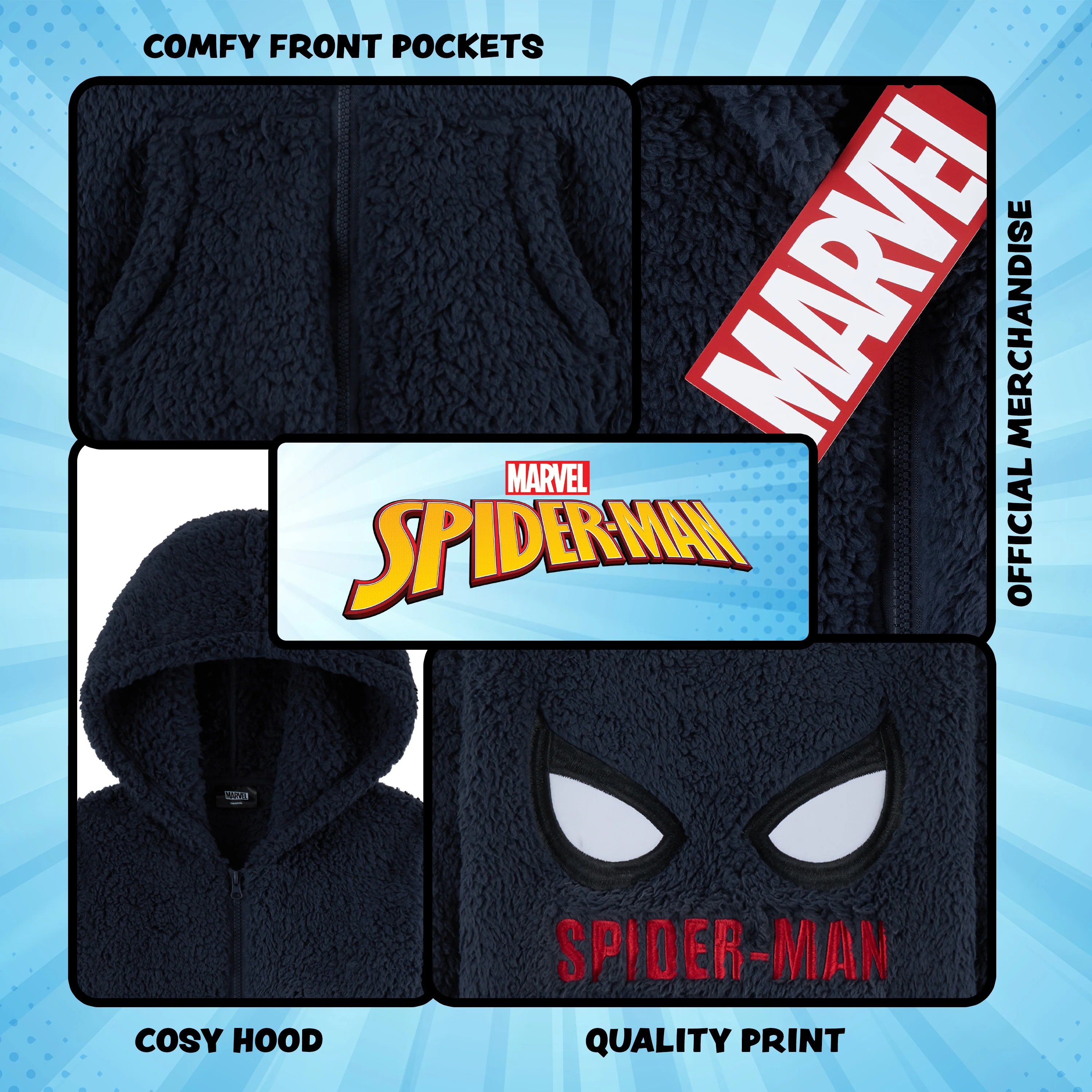 Marvel Spiderman Fleece Hoodie for Boys Fluffy Zip Up Hooded Jacket Teddy Fleece Warm Sherpa Pullover Long Sleeve Outerwear with Pockets - Image 5