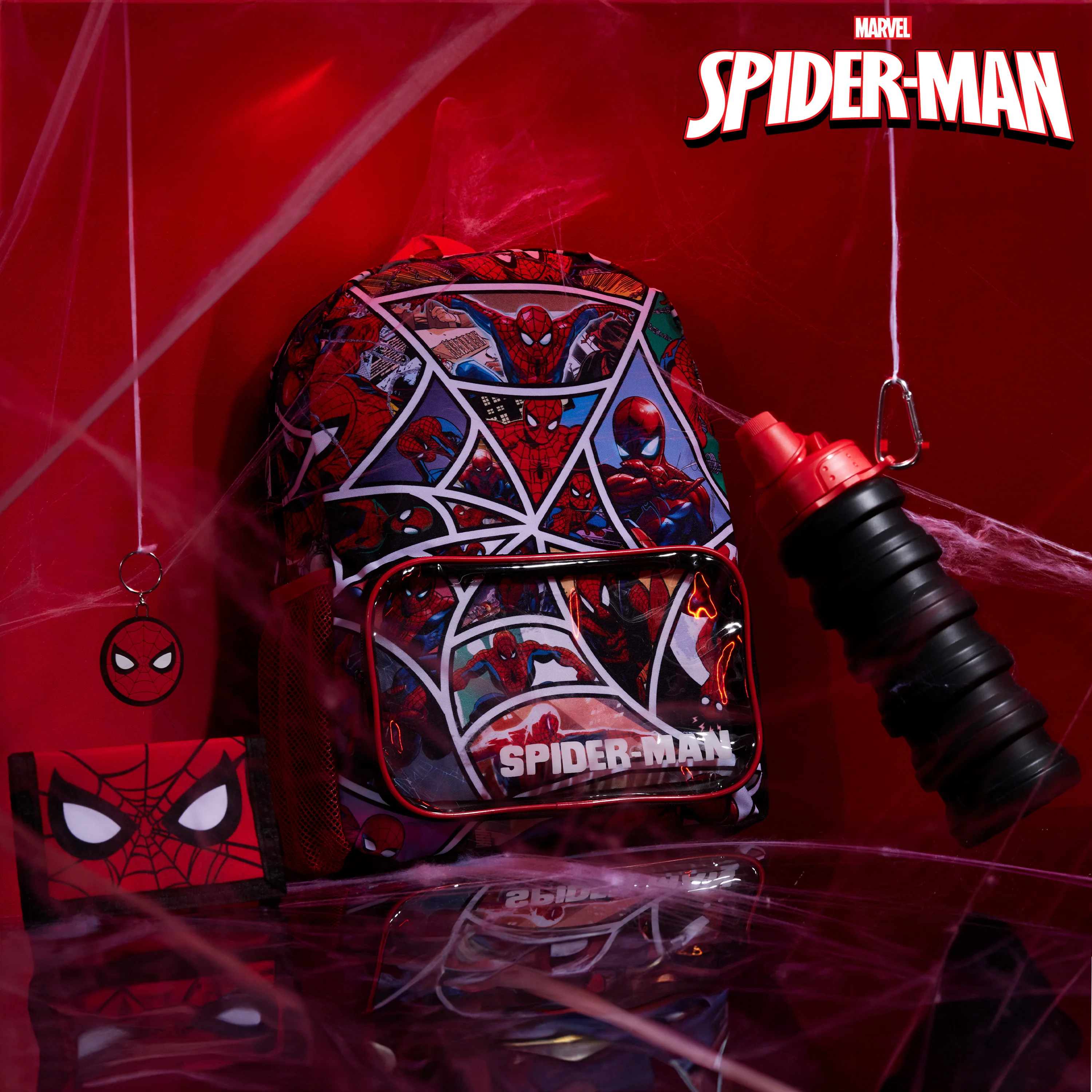Marvel Spiderman School Bag Set - Backpack, Water Bottle, Wallet, Keyring - Image 2