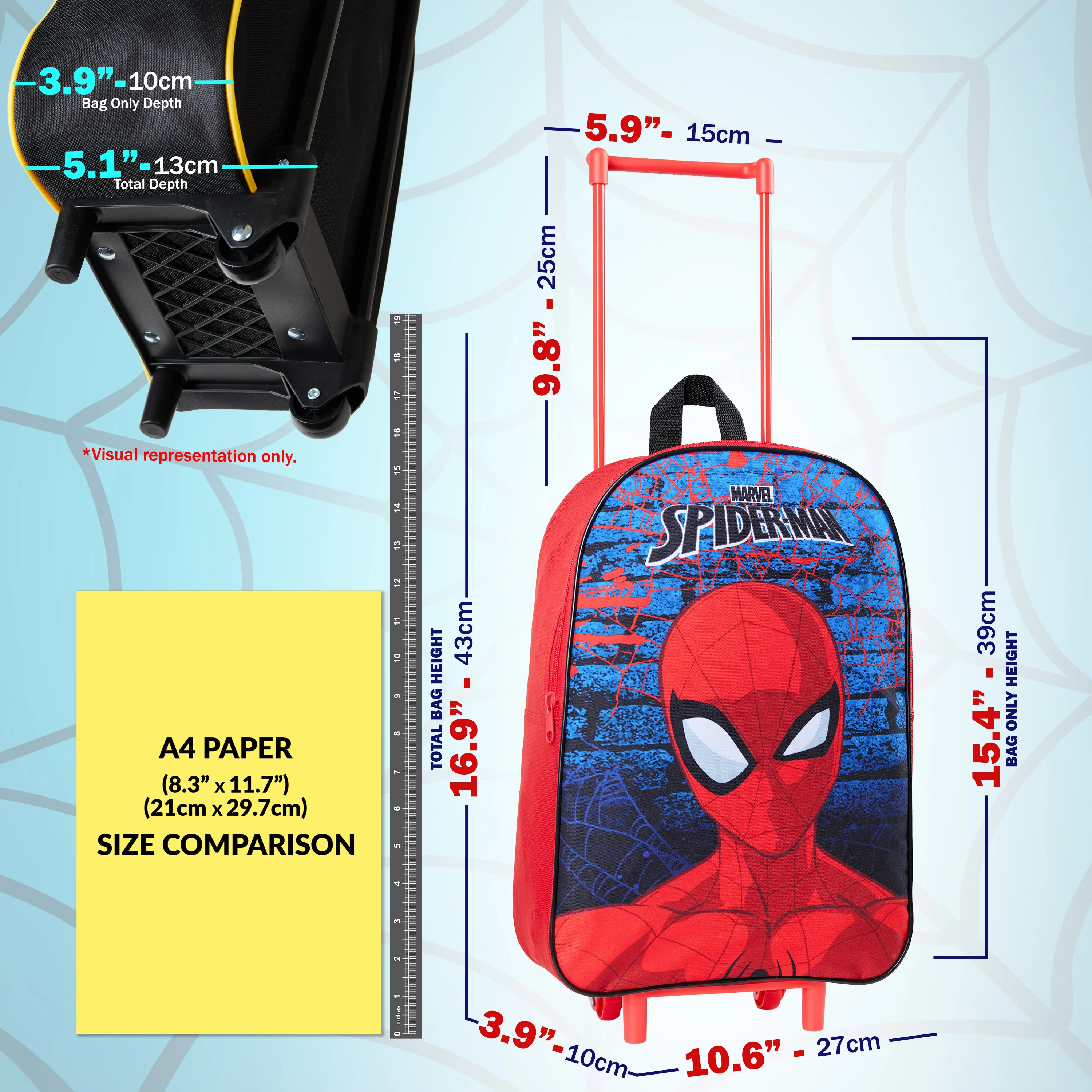 Marvel Spiderman Suitcase - Foldable Trolley Bag 39 x 27cm 10.5 litres 2 Wheels Extendable - Image 2