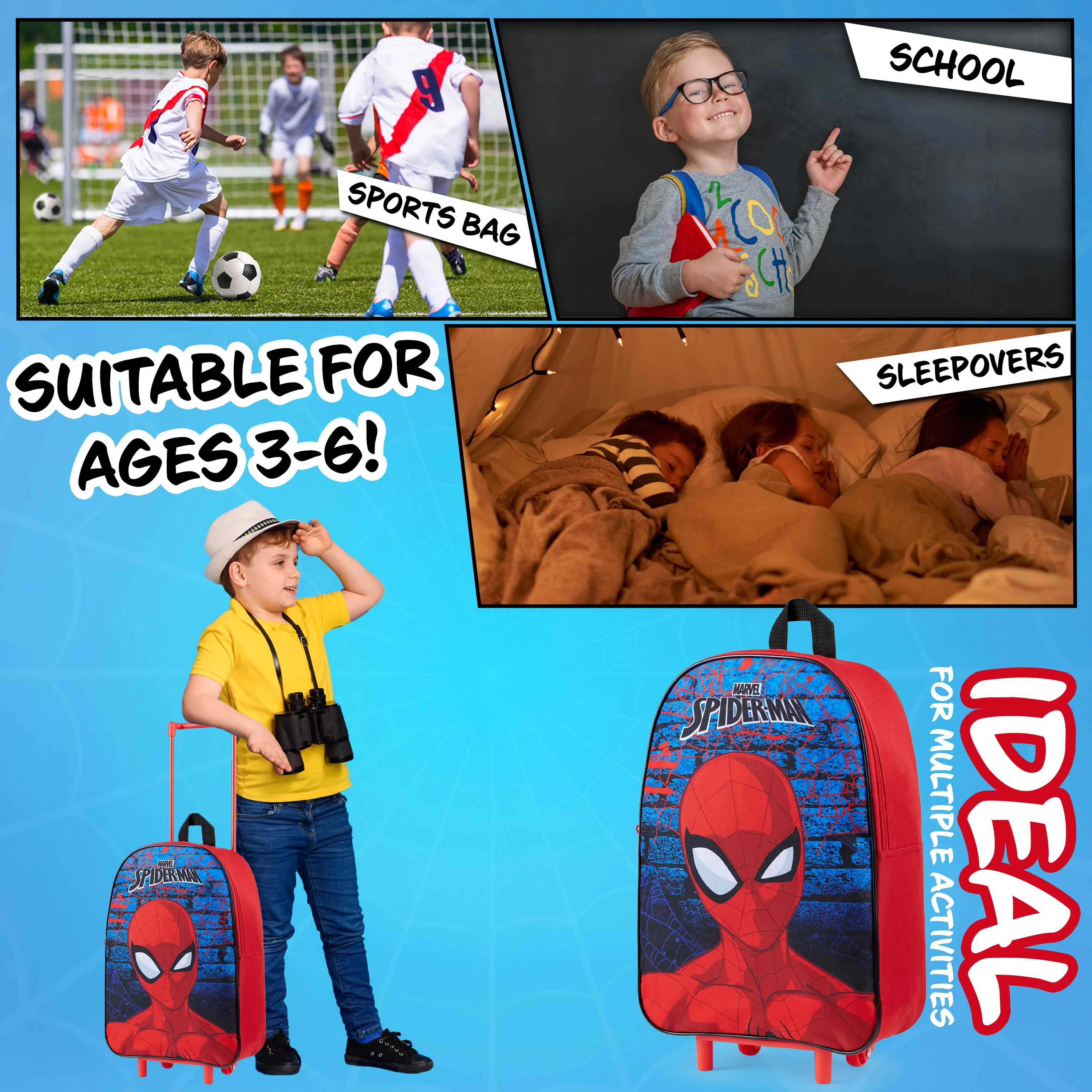 Marvel Spiderman Suitcase - Foldable Trolley Bag 39 x 27cm 10.5 litres 2 Wheels Extendable - Image 3