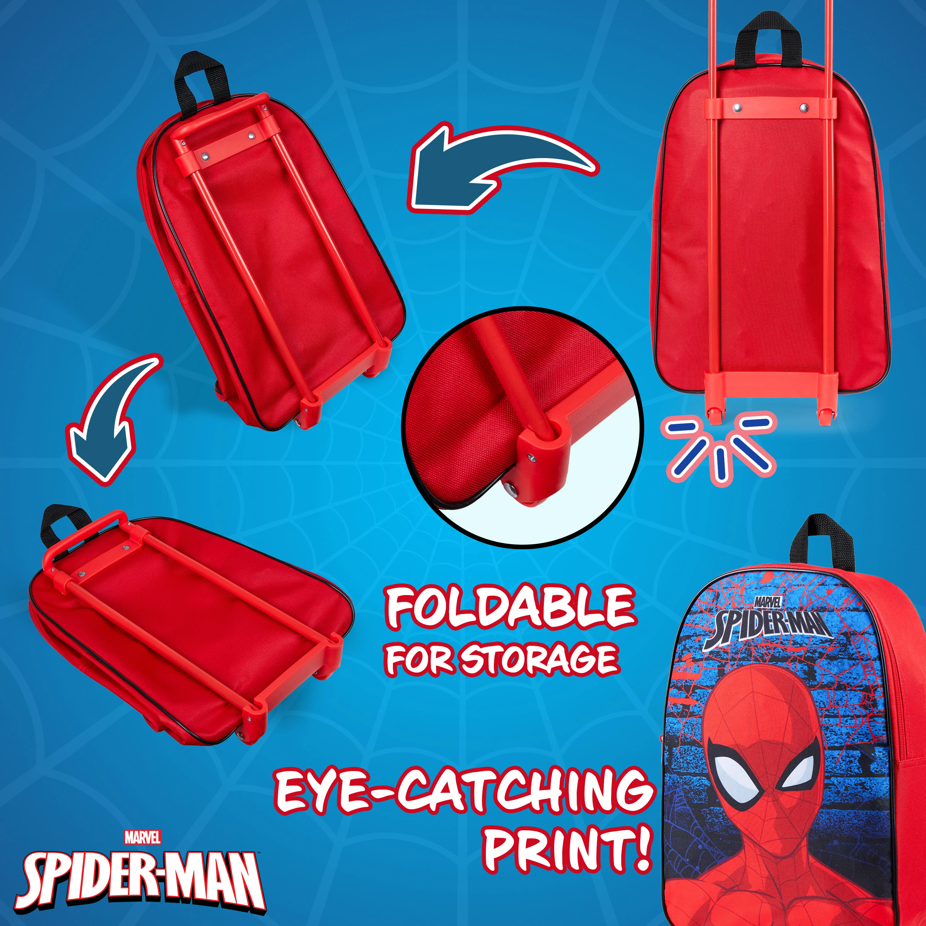 Marvel Spiderman Suitcase - Foldable Trolley Bag 39 x 27cm 10.5 litres 2 Wheels Extendable - Image 5