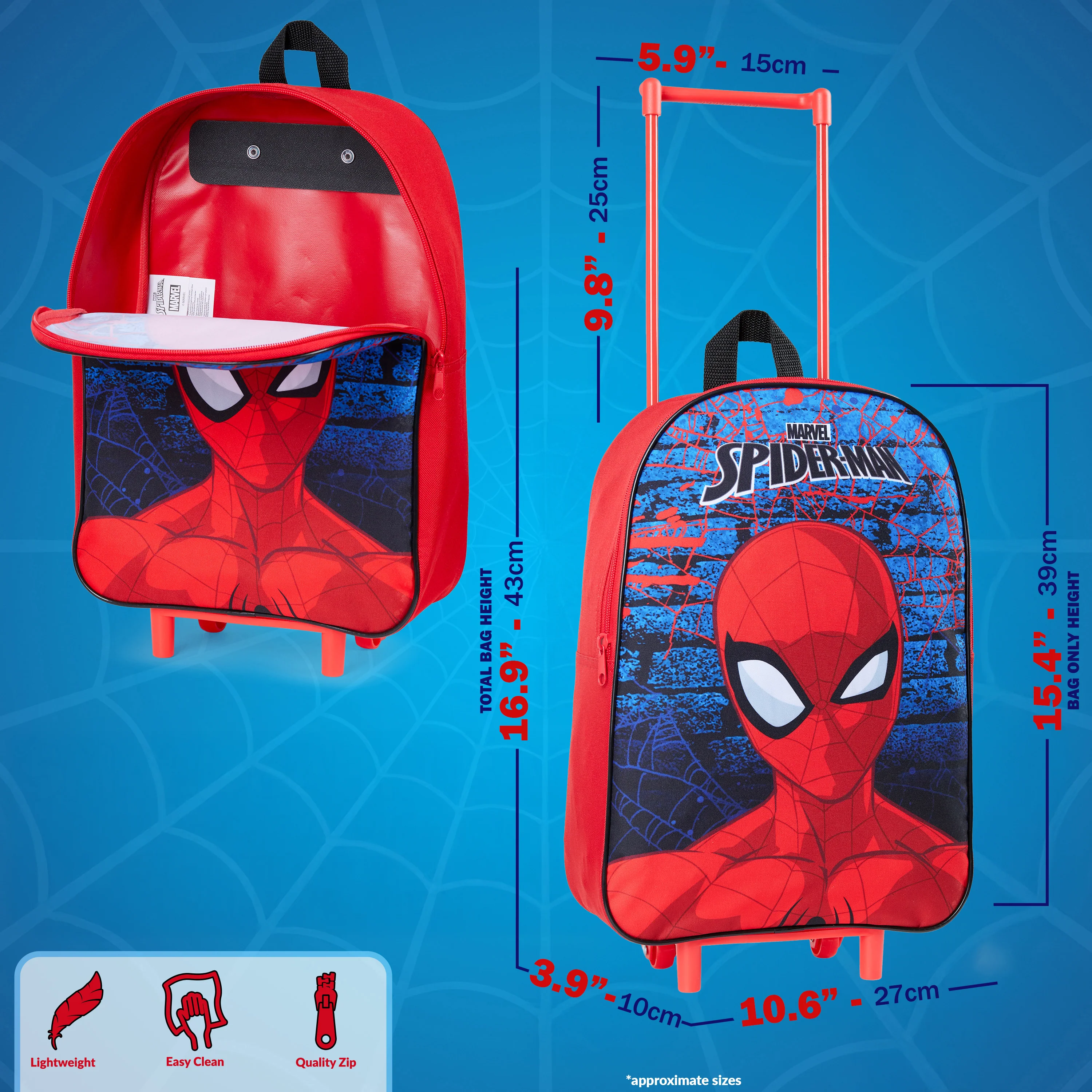 Marvel Spiderman Suitcase - Foldable Trolley Bag 39 x 27cm 10.5 litres 2 Wheels Extendable - Image 6